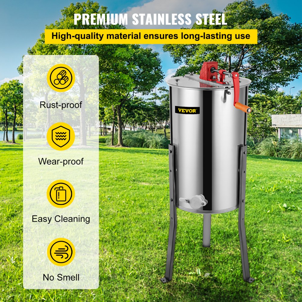 VEVOR Manual Honey Extractor Separator 3 Frame Stainless Steel Honeycomb Drum Spinner Crank Beekeeping Equipment Apiary Centrifuge Equipment 