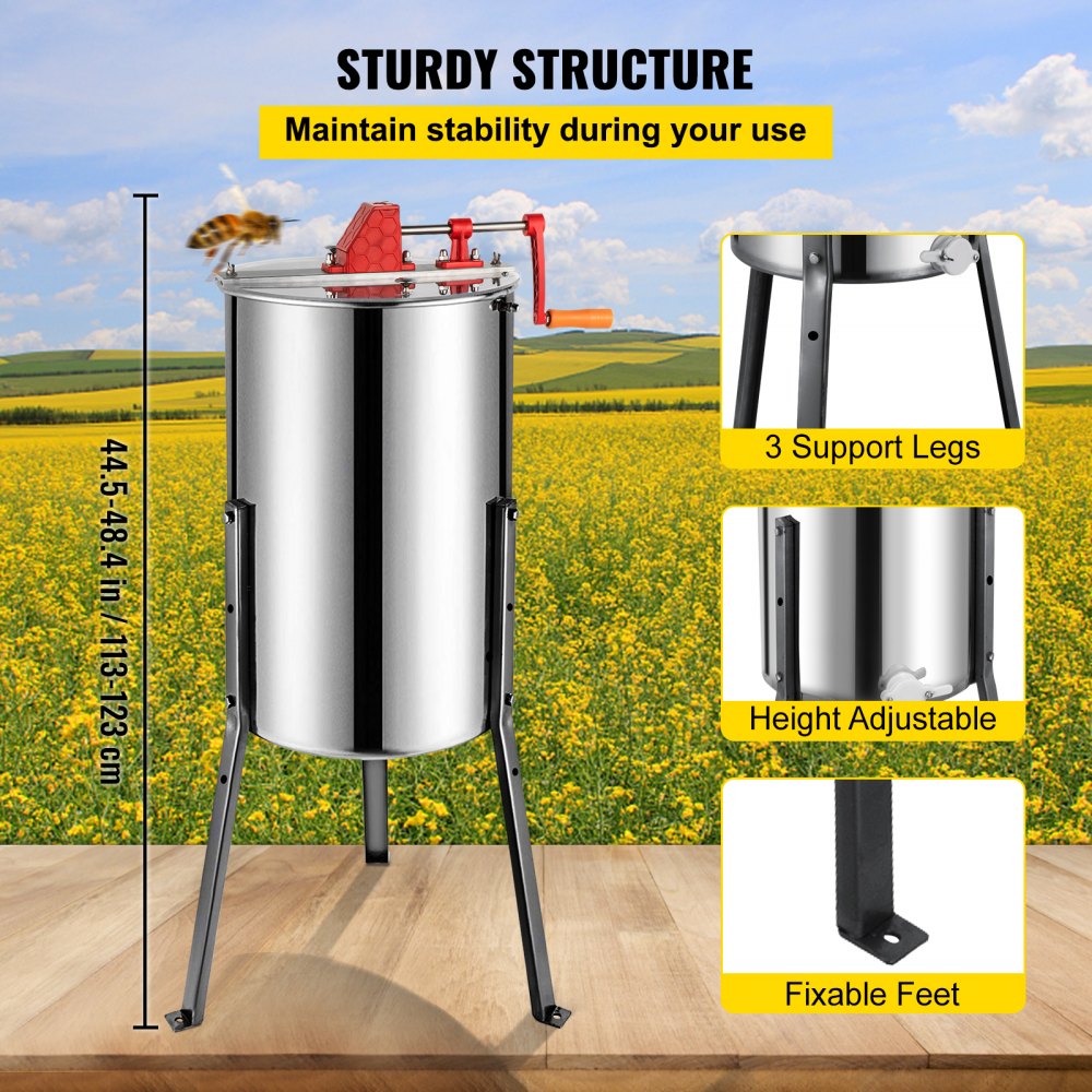 VEVOR Manual Honey Extractor Separator 3 Frame Stainless Steel Honeycomb Drum Spinner Crank Beekeeping Equipment Apiary Centrifuge Equipment 