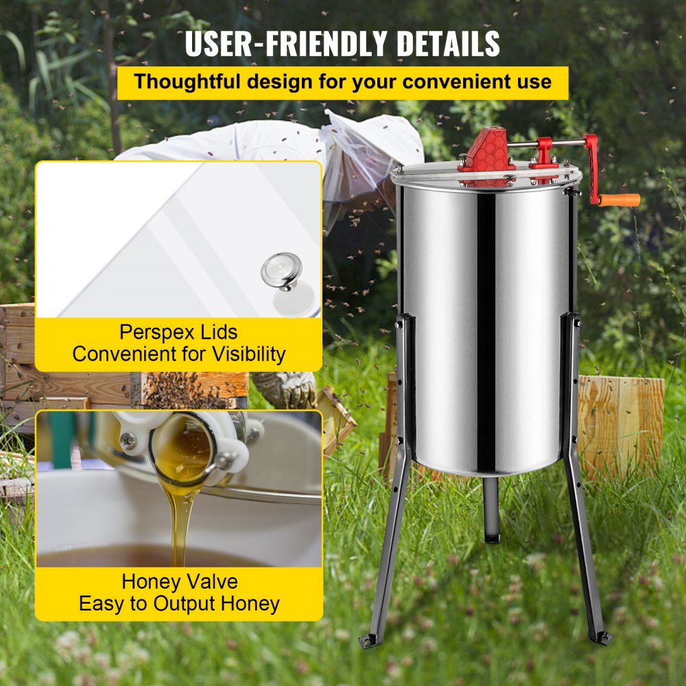 VEVOR Manual Honey Extractor Separator 3 Frame Stainless Steel Honeycomb Drum Spinner Crank Beekeeping Equipment Apiary Centrifuge Equipment 