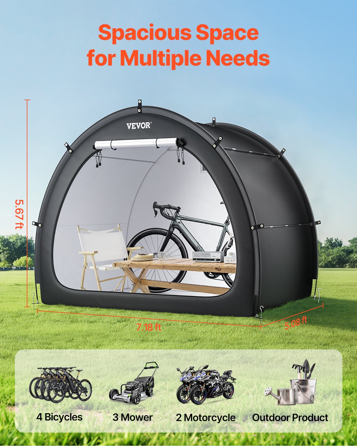 VEVOR Outdoor Bike Storage Tent Fan-Shaped Waterproof Bike Tent for 4 to 5 Bikes 