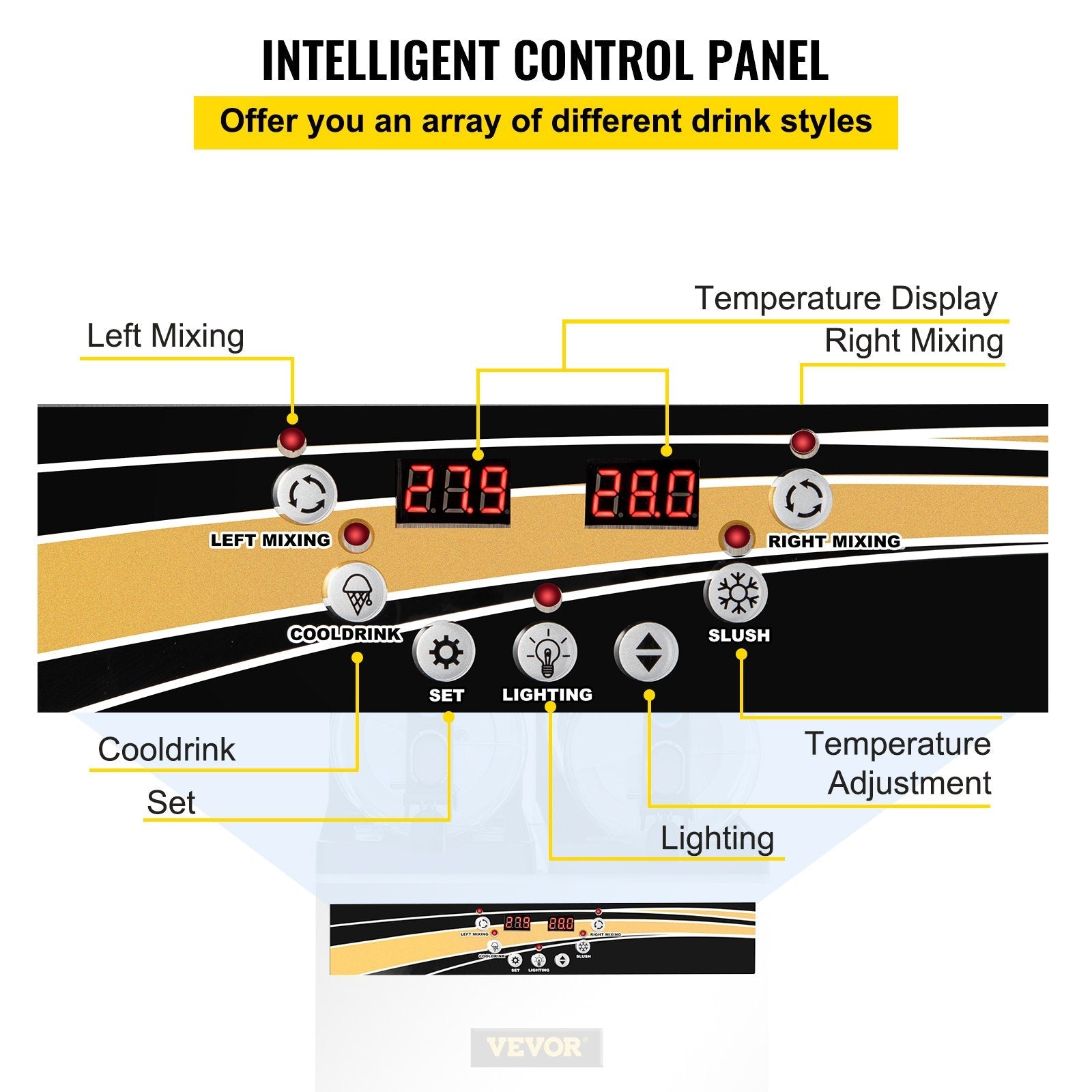 VEVOR Commercial Slushy Machine, 15Lx2 Tank Margarita Maker, 1000W Stainless Steel Smoothie Frozen Drink Maker for Supermarkets Cafés Restaurants Bars Home Use 