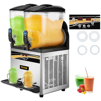VEVOR Commercial Slushy Machine, 15Lx2 Tank Margarita Maker, 1000W Stainless Steel Smoothie Frozen Drink Maker for Supermarkets Cafés Restaurants Bars Home Use 