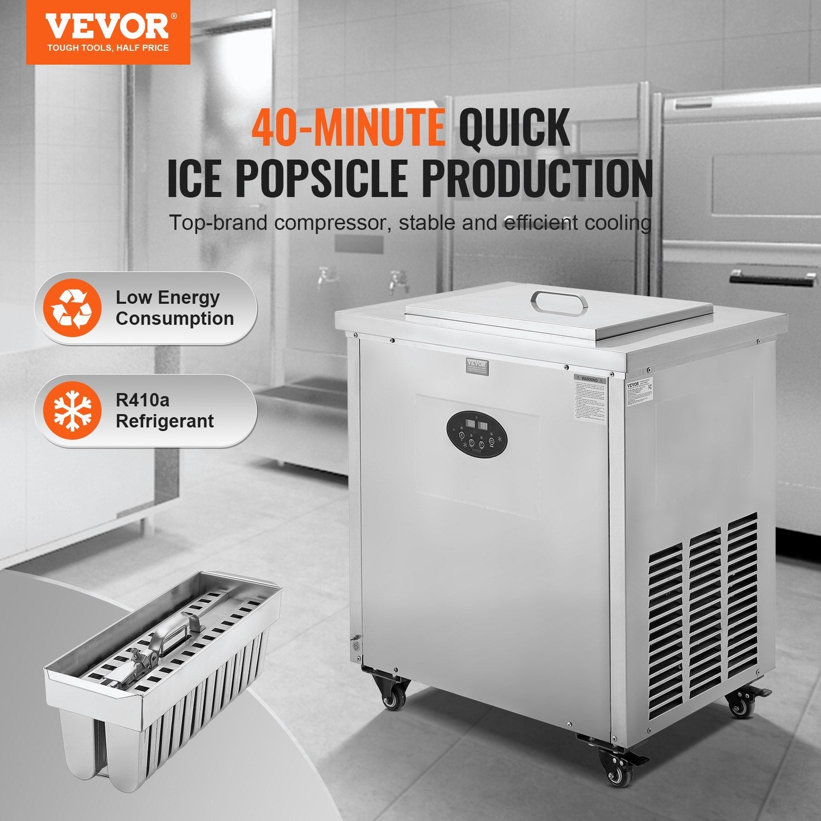 VEVOR Commercial Popsicle Machine, 2 Mould Set - 52 PCS Ice Pops Making Machine, Stainless Steel Commercial Ice Lolly Maker, Ice Sticks Popsicle Machine for Bar, Cafes, Milktea Store (26PCS / Mould Se 