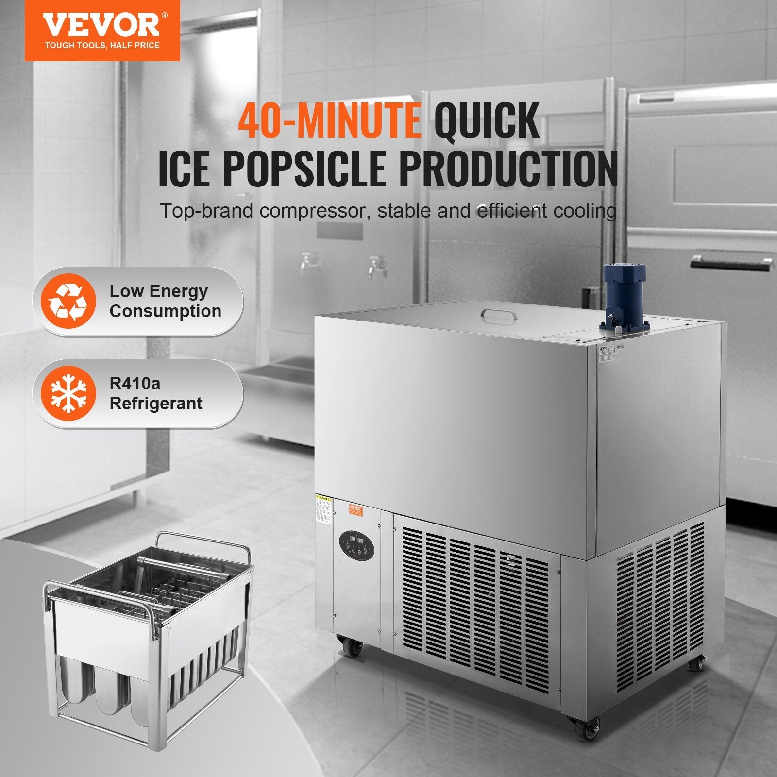 VEVOR Commercial Popsicle Machine, 4 Mould Set - 120 PCS Ice Pops Making Machine, Stainless Steel Commercial Ice Lolly Maker, Ice Sticks Popsicle Machine for Bar, Cafes, Milktea Store (30PCS / Mould S 