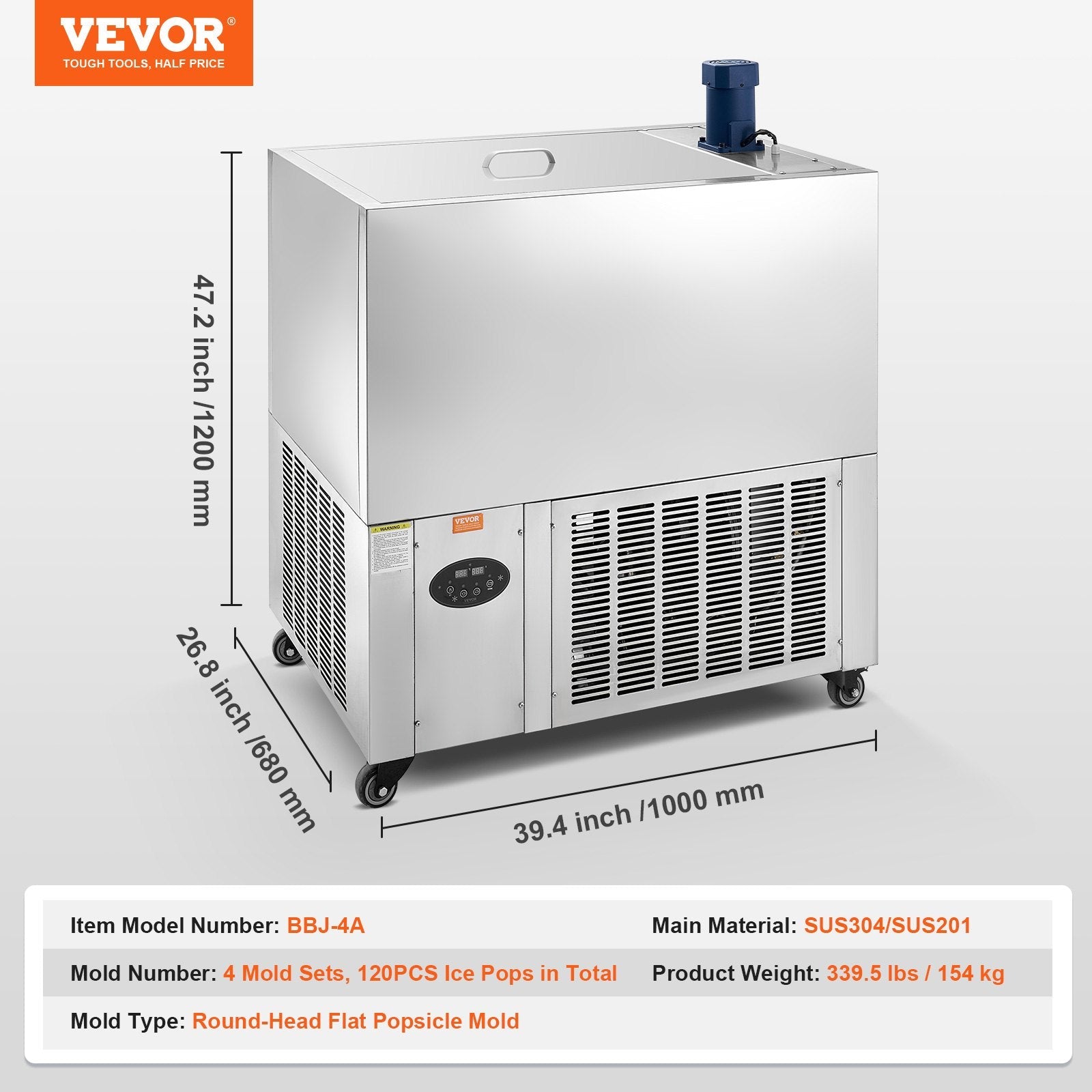 VEVOR Commercial Popsicle Machine, 4 Mould Set - 120 PCS Ice Pops Making Machine, Stainless Steel Commercial Ice Lolly Maker, Ice Sticks Popsicle Machine for Bar, Cafes, Milktea Store (30PCS / Mould S 