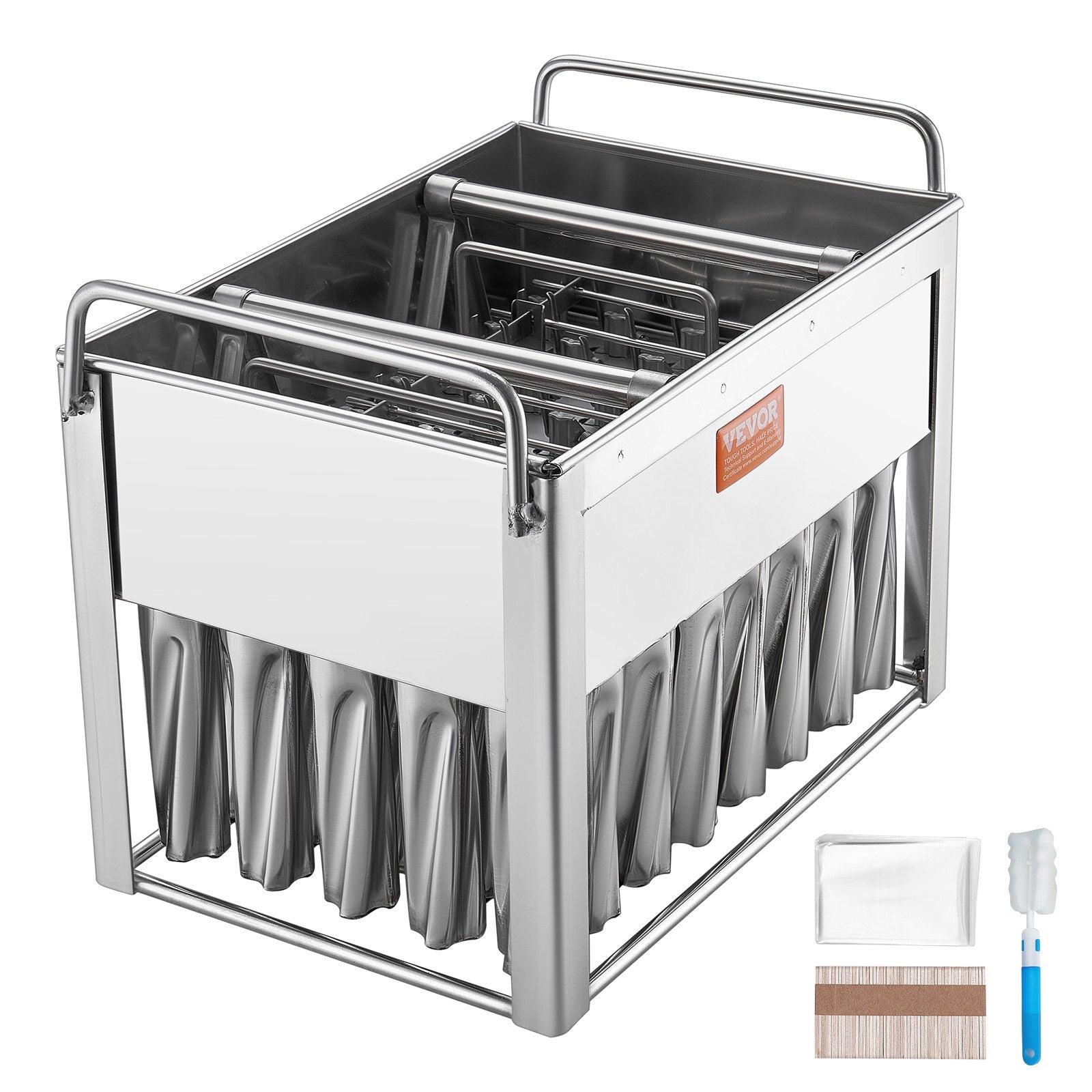 VEVOR Commercial Popsicle Moulds, 40PCS Cylindrical Ice Pop Moulds, Stainless Steel Ice Lolly Popsicle Moulds, Ice Cream Maker Mould Holder with 50PCS Popsicle Sticks & Bags (Single Mould Set - 40PCS) 