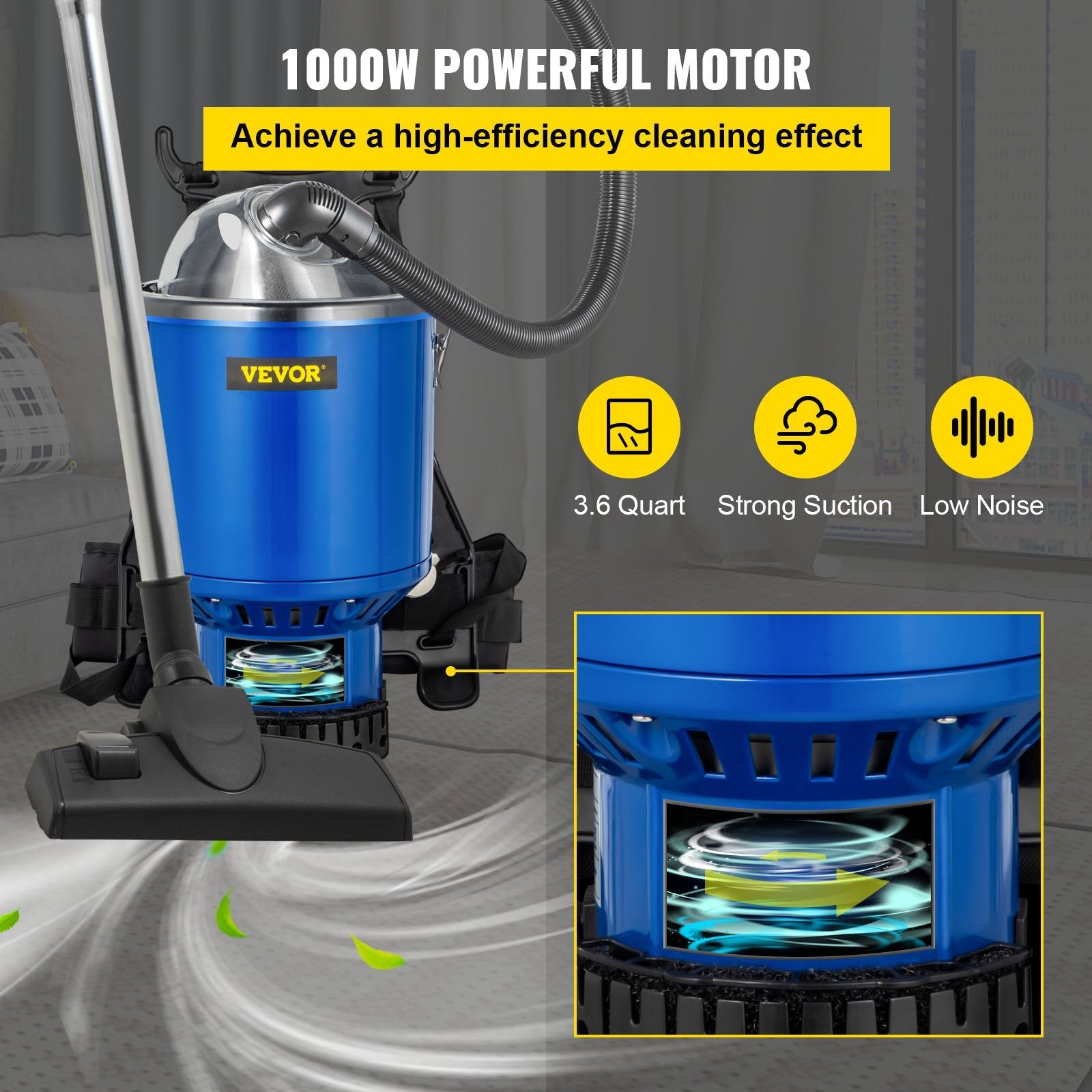 VEVOR Backpack Vacuum, 3.6qt Backpack Vacuum Cleaner, 5-IN-1 Lightweight Backpack Vacuum, HEPA Filtration Vacuum Backpack, Commercial Industrial Backpack Vacuum with Telescoping Wand, Tool Kit, Corded 