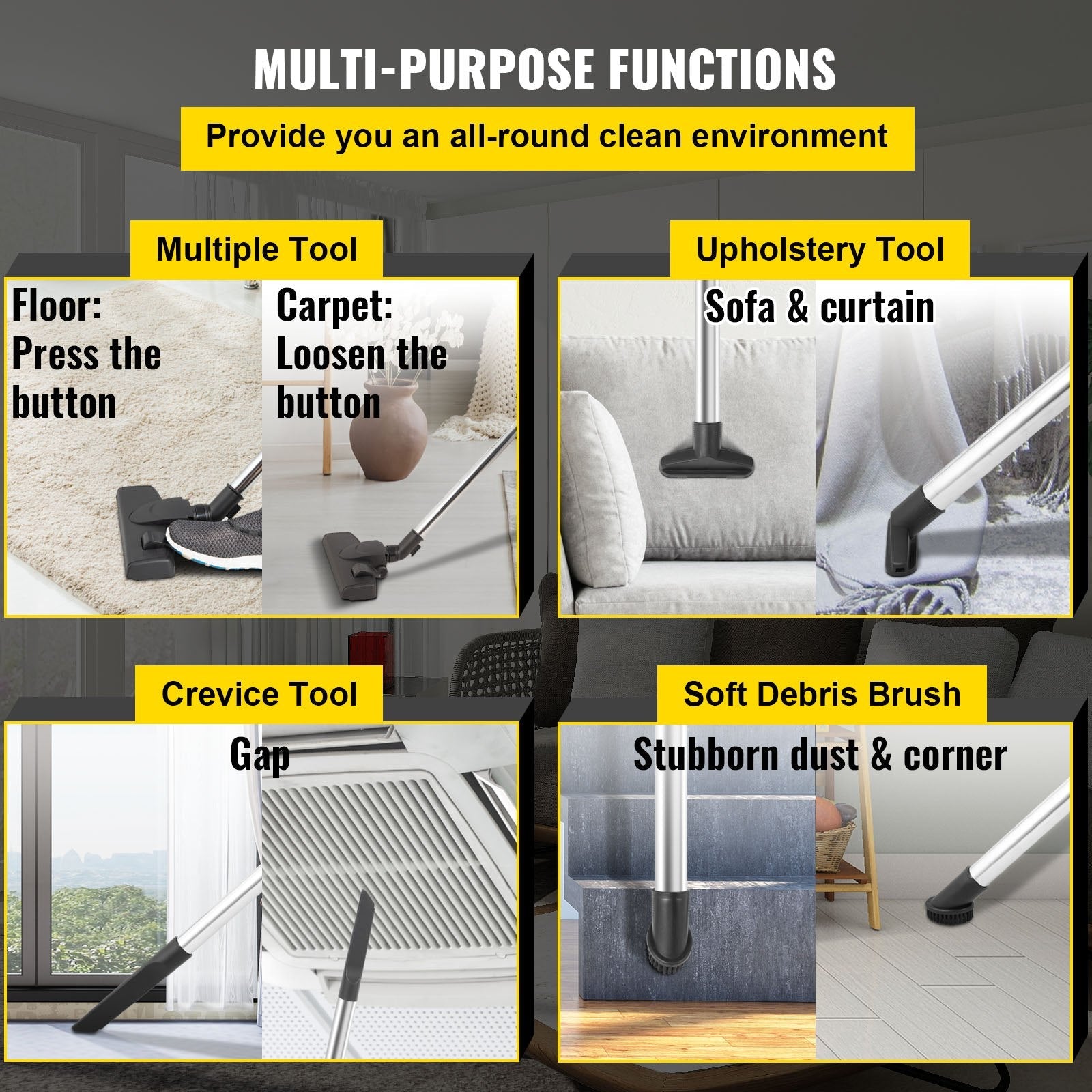 VEVOR Backpack Vacuum, 3.6qt Backpack Vacuum Cleaner, 5-IN-1 Lightweight Backpack Vacuum, HEPA Filtration Vacuum Backpack, Commercial Industrial Backpack Vacuum with Telescoping Wand, Tool Kit, Corded 