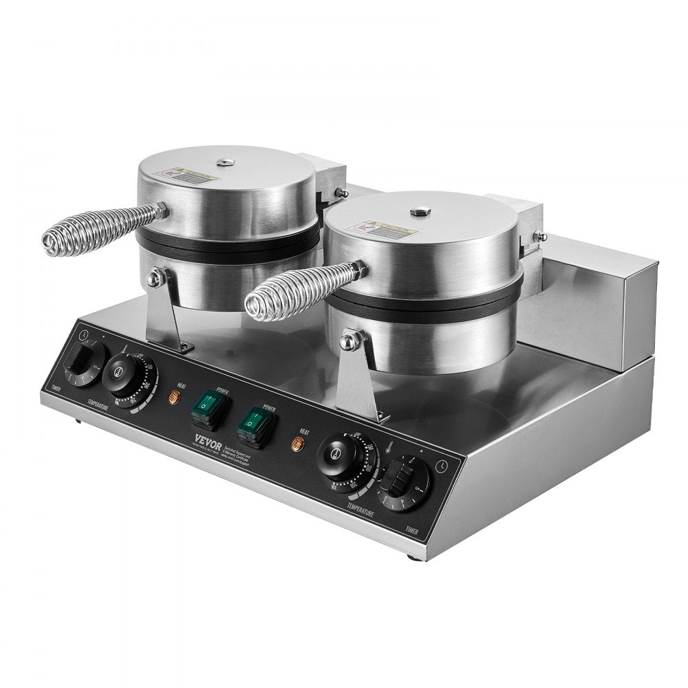 VEVOR Commercial Waffle Maker Dual-Head Round Waffle Iron 2460W Non-Stick 
