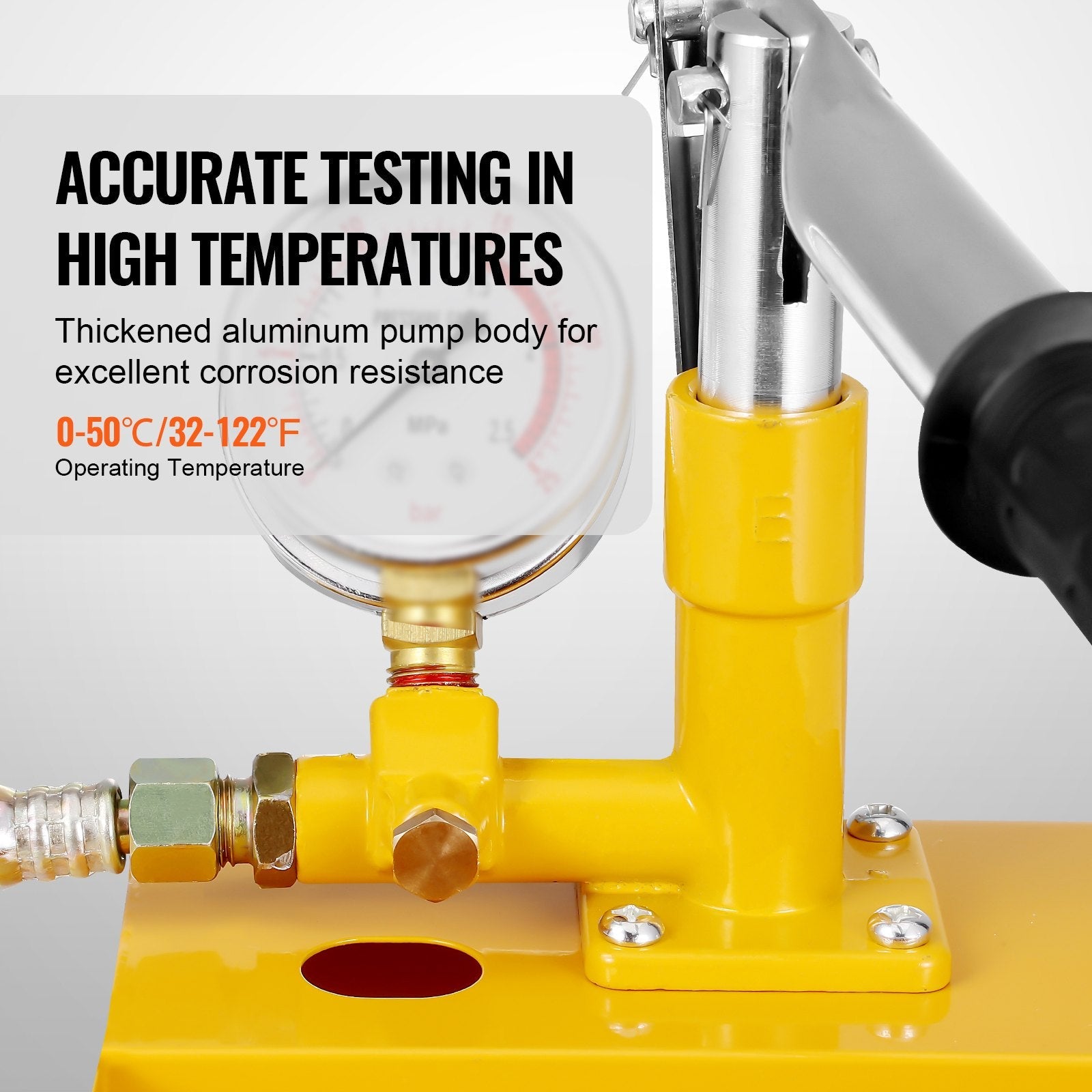 VEVOR Hydrostatic Test Pump, Max 25 bar/362 PSI, Single Valve Hydraulic Manual Water Pressure Tester Kit with Gauge 1.4 Gal Water Tank, 3 ft Hose with 1/2 inch External Thread Connector for Pipeline 