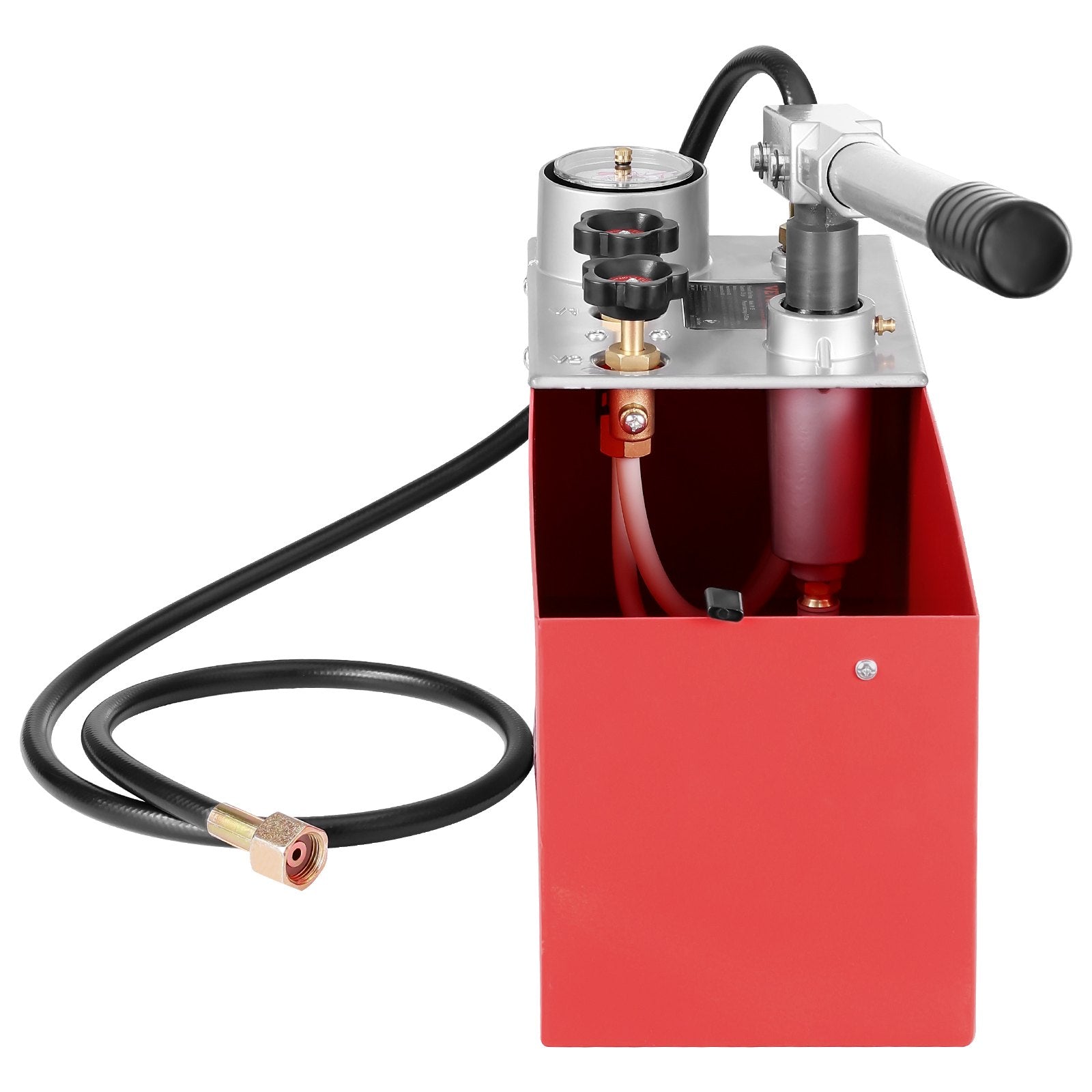 VEVOR Hydrostatic Test Pump, Max 25 bar/362 PSI, Dual Valve Hydraulic Manual Water Pressure Tester Kit with Gauge 2.8 Gal Water Tank, 4.6 ft Hose with 1/2 inch External Thread Connector for Pipeline 