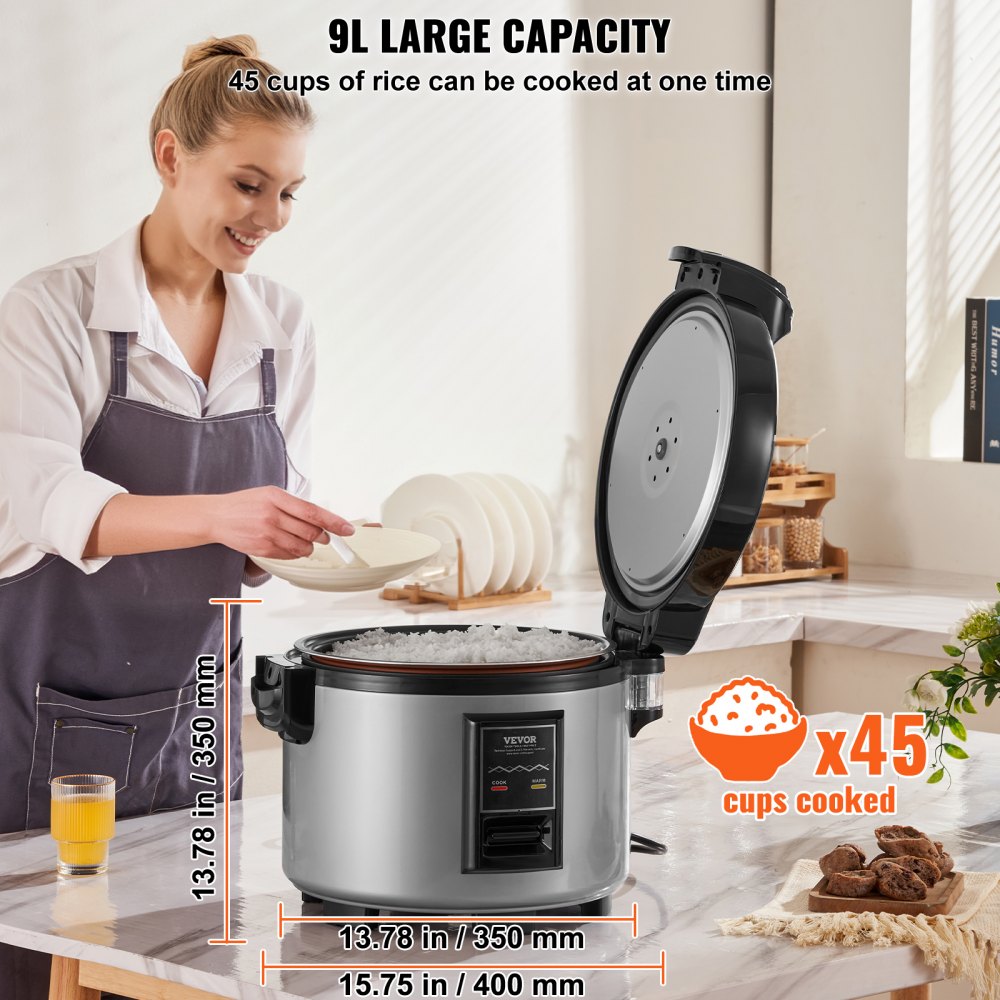 VEVOR Commercial Rice Cooker 45-Cup Non-Stick Pot 9L 12H Keep Warm Restaurant 