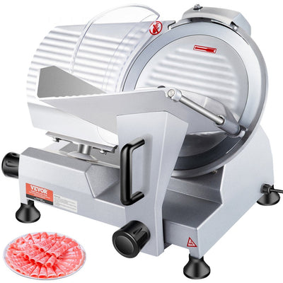 VEVOR Commercial Meat Slicer, 240W Electric Deli Food Slicer, 10 inch Carbon Steel Blade Electric Food Slicer, 350-400RPM Meat Slicer, 0 - 0.47 inch Adjustable Thickness for Commercial and Home Use 
