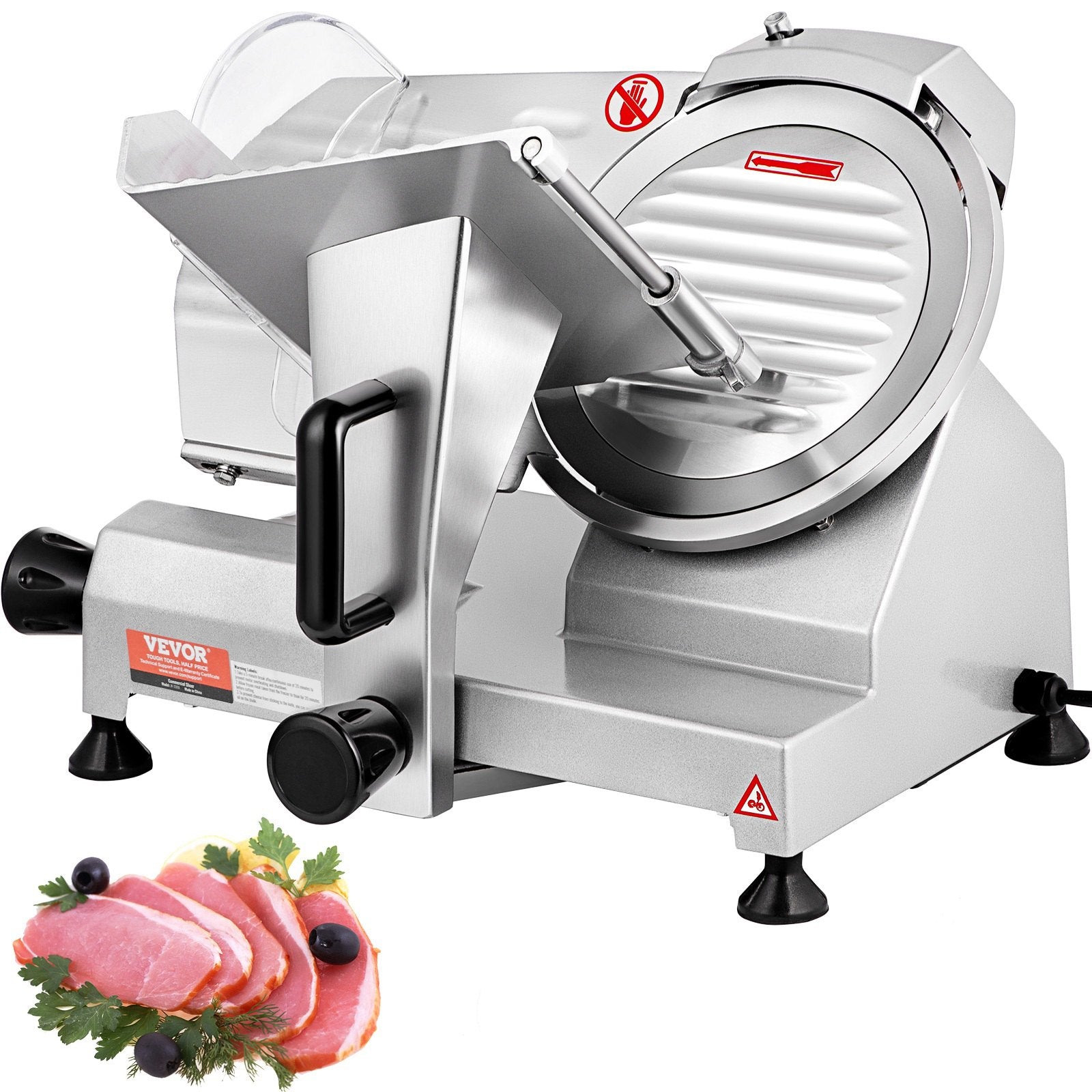VEVOR Commercial Meat Slicer, 200W Electric Deli Food Slicer, 350-400RPM Meat Slicer with 8" Carbon Steel Blade, 0 - 0.47 inch Adjustable Thickness Electric Meat Slicer for Home and Commercial Use 