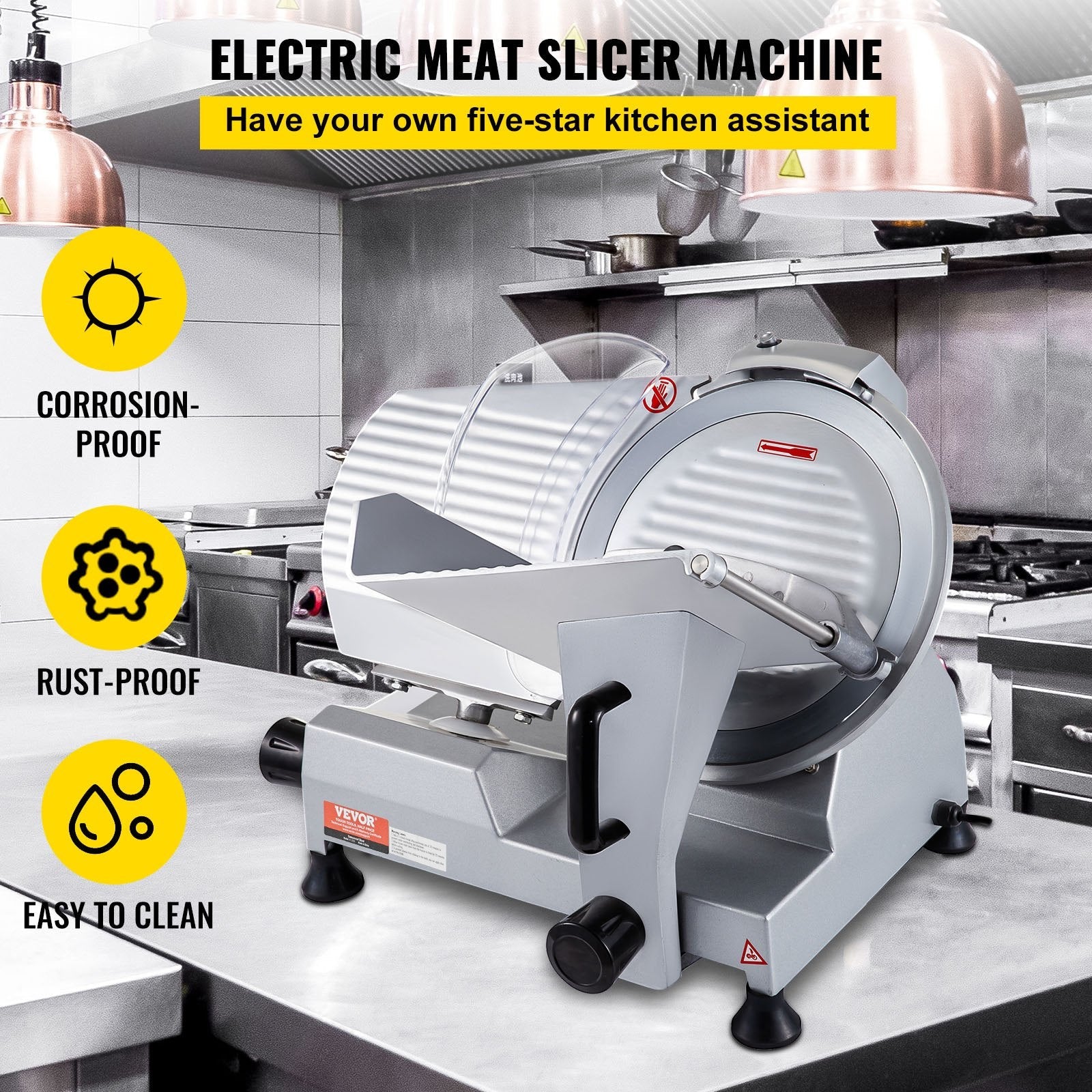 VEVOR Commercial Meat Slicer, 320W Electric Deli Food Slicer, 12 inch Carbon Steel Blade Electric Food Slicer, 350-400RPM Meat Slicer, 0-0.6 inch Adjustable Thickness for Meat, Cheese, Veggies, Ham 