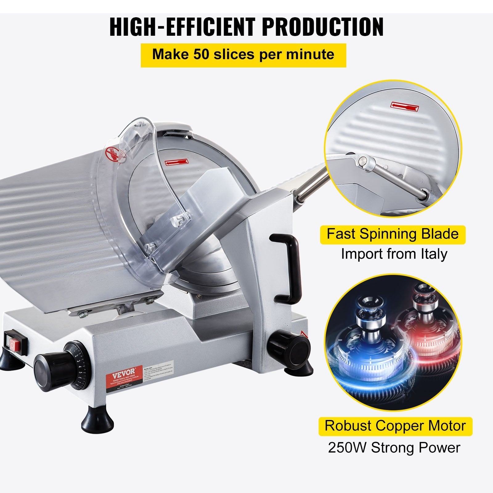 VEVOR Commercial Meat Slicer, 320W Electric Deli Food Slicer, 12 inch Carbon Steel Blade Electric Food Slicer, 350-400RPM Meat Slicer, 0-0.6 inch Adjustable Thickness for Meat, Cheese, Veggies, Ham 