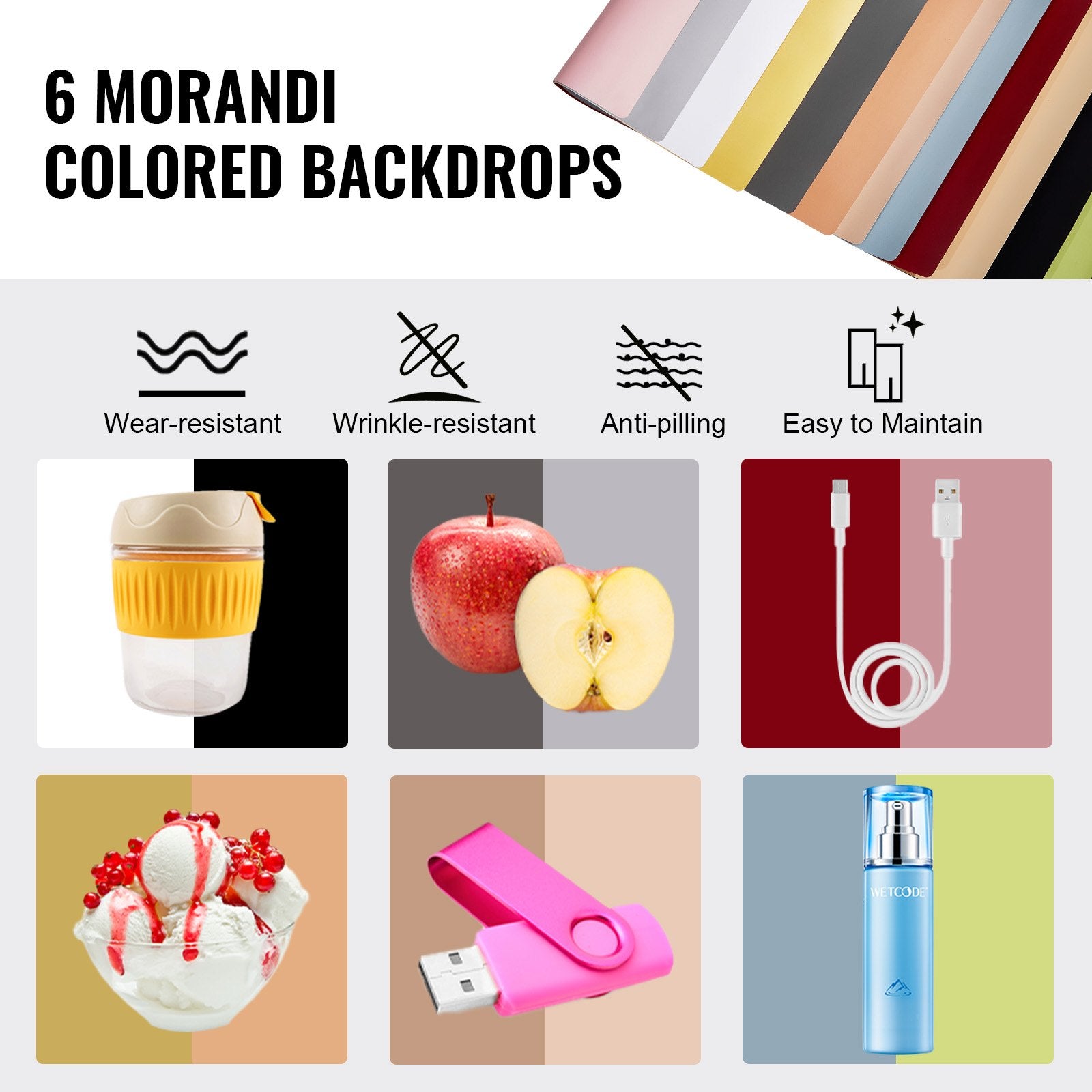 VEVOR 12" x 12" Photo Studio Light Box 3000-5600K 6 Double-Sided Color Backdrops 