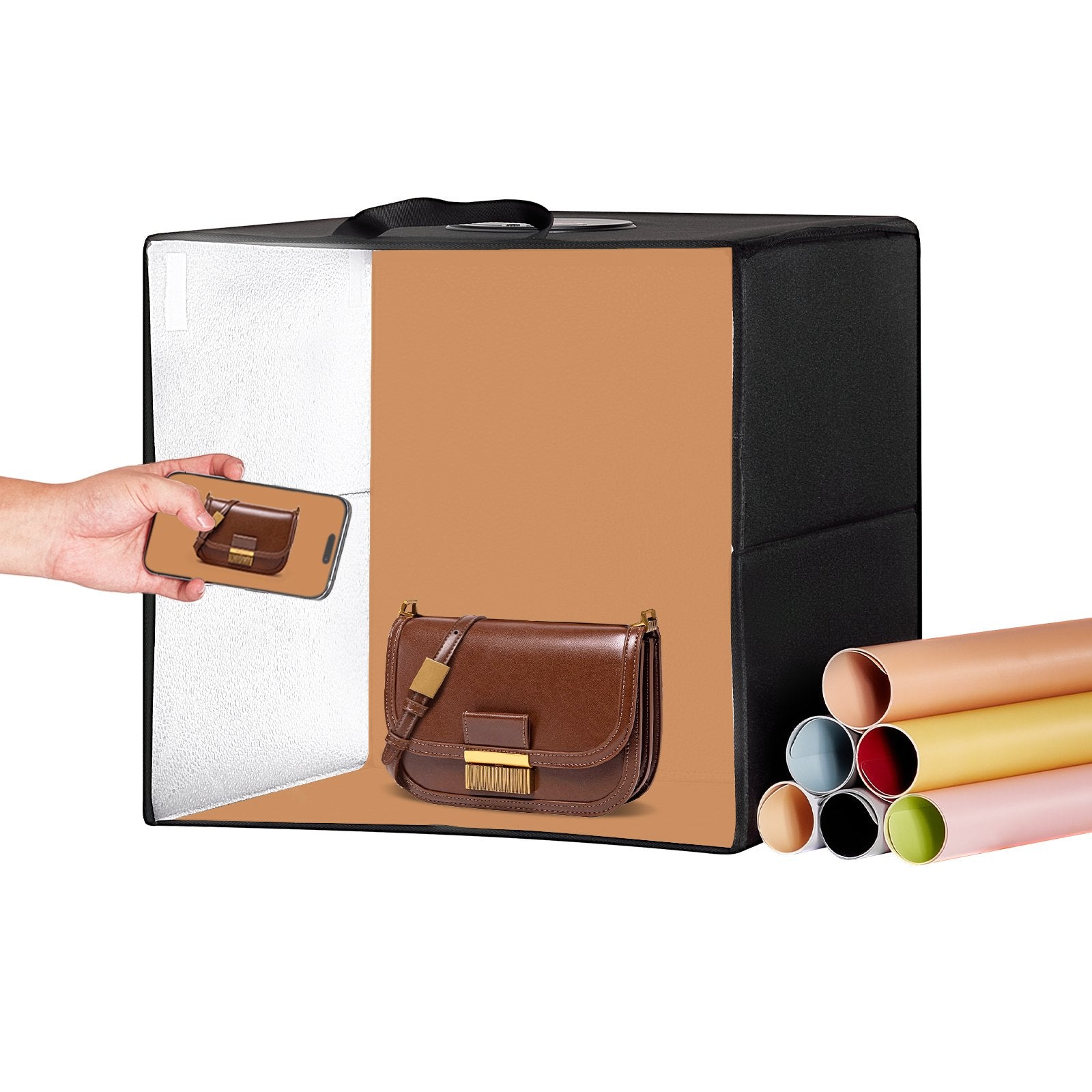 VEVOR 16" x 16" Photo Studio Light Box 3000-5600K 6 Double-Sided Color Backdrops 