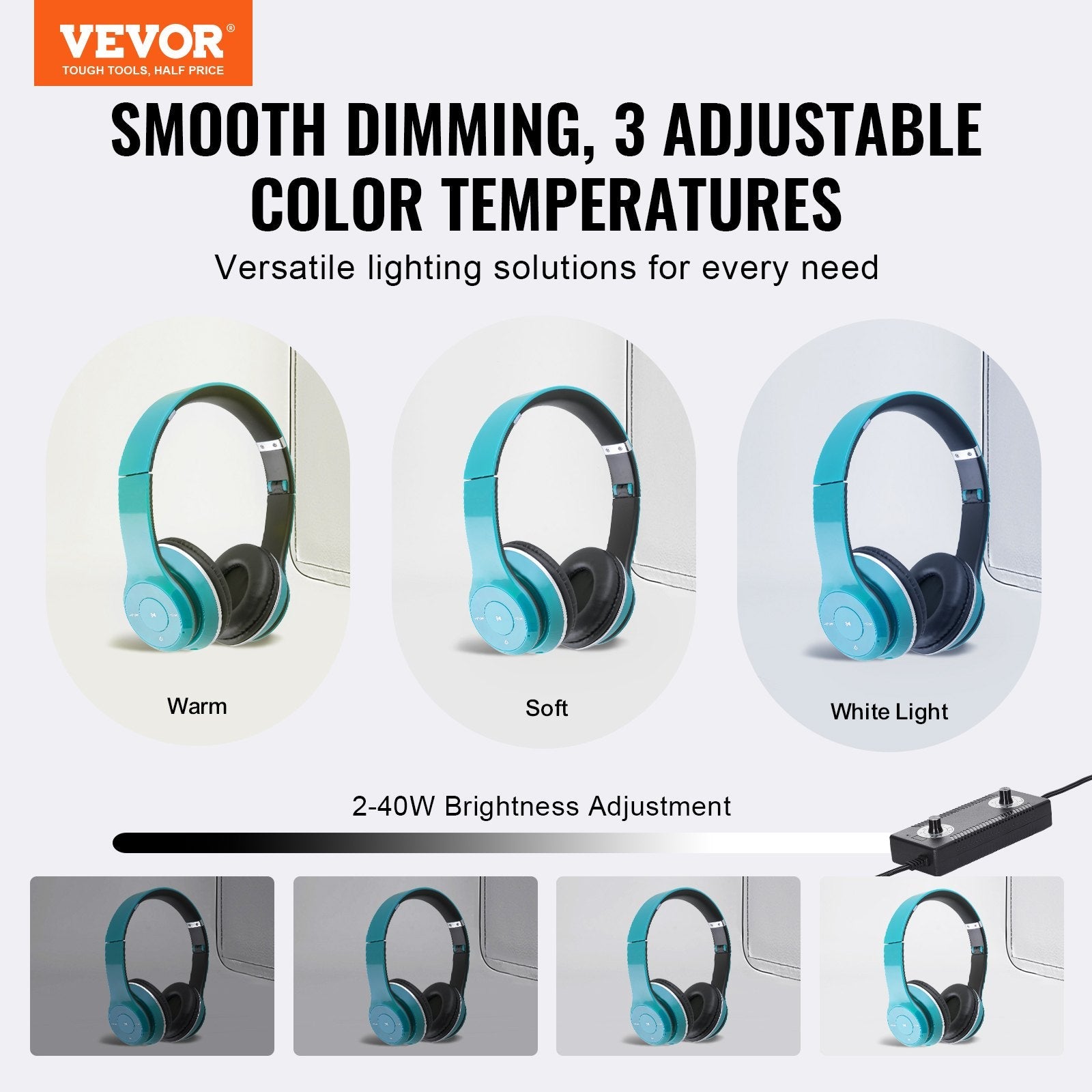 VEVOR Photo Studio Light Box 20"x20" 3000-5600K Adjustable 3 Color Temperatures 