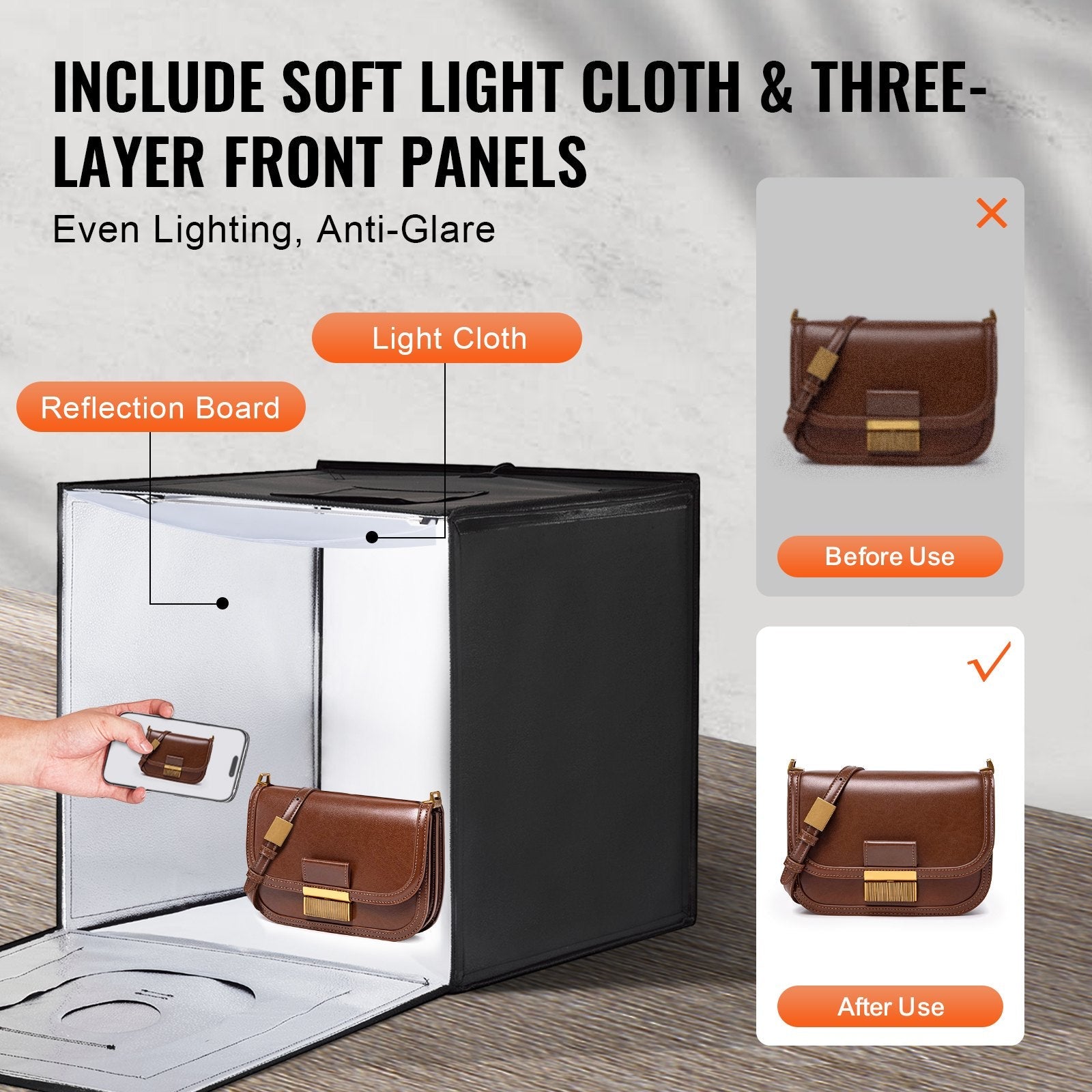 VEVOR Photo Studio Light Box 24"x24" 3000-5600K Adjustable 3 Color Temperatures 