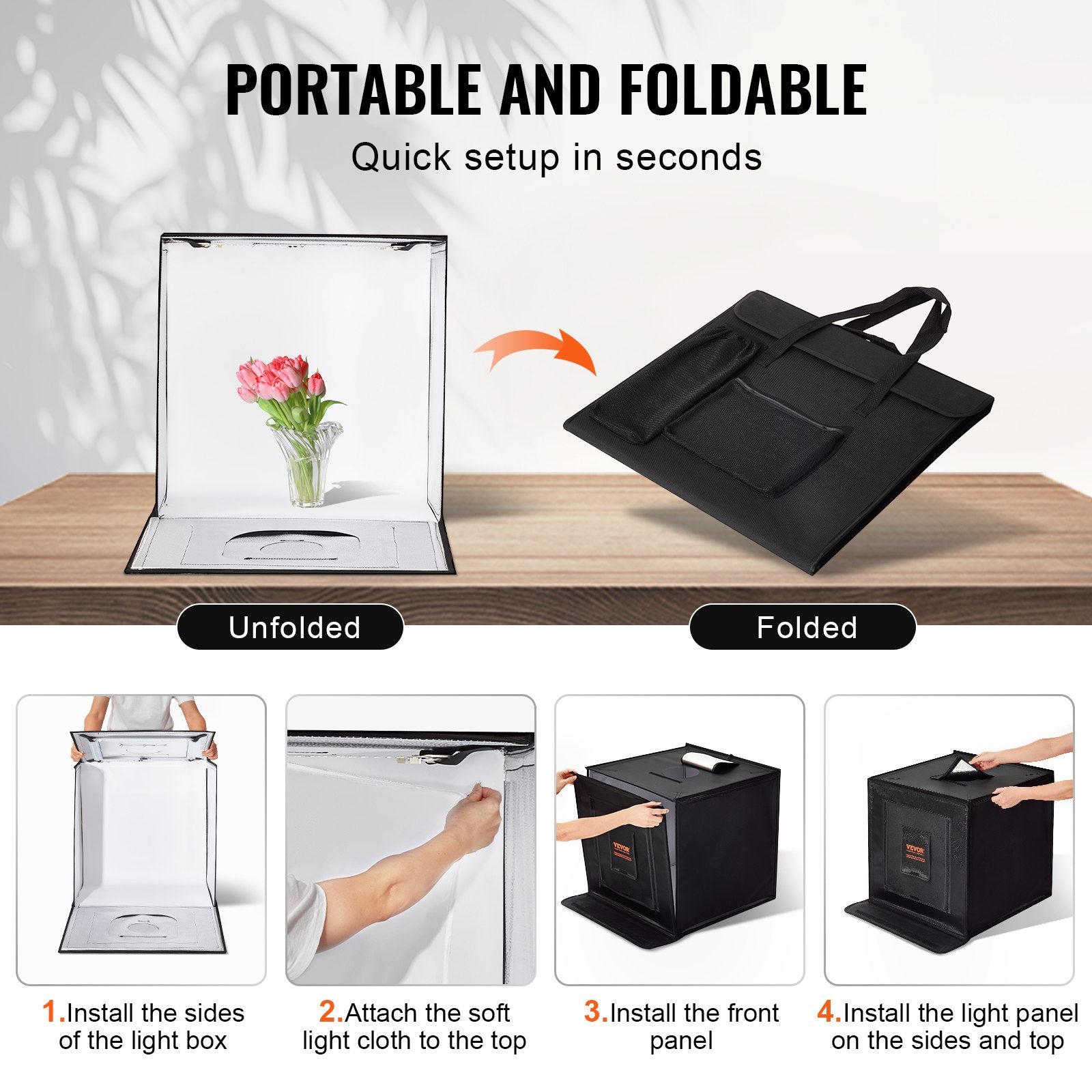 VEVOR Photo Studio Light Box 24"x24" 3000-5600K Adjustable 3 Color Temperatures 