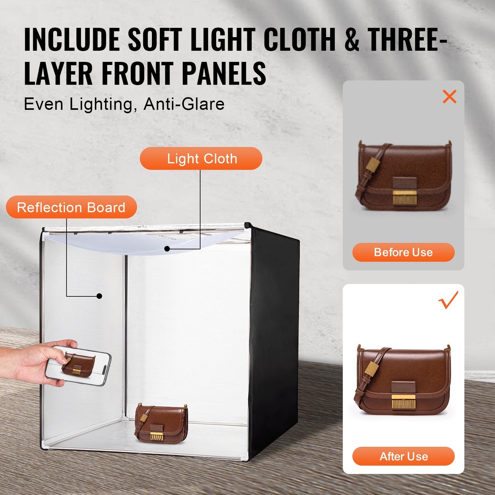 VEVOR Photo Studio Light Box 39" x 39" 5600K with 210 LED Lights Power Adapter 