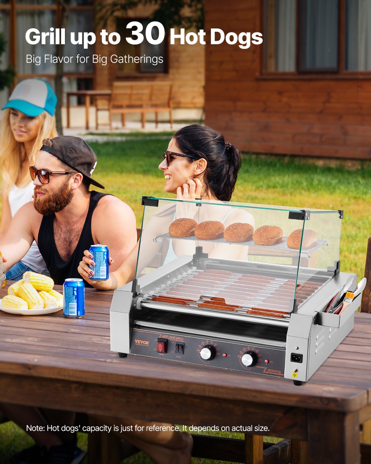 VEVOR Electric 30 Hot Dog 11 Roller Commercial Grill Cooker Machine Cover 1600W 