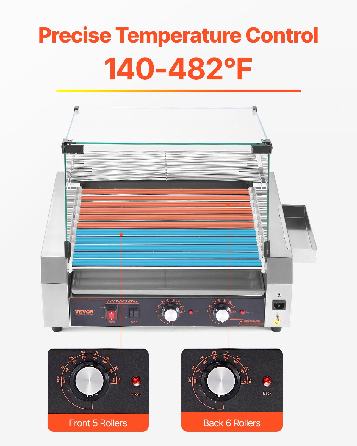 VEVOR Electric 30 Hot Dog 11 Roller Commercial Grill Cooker Machine Cover 1600W 