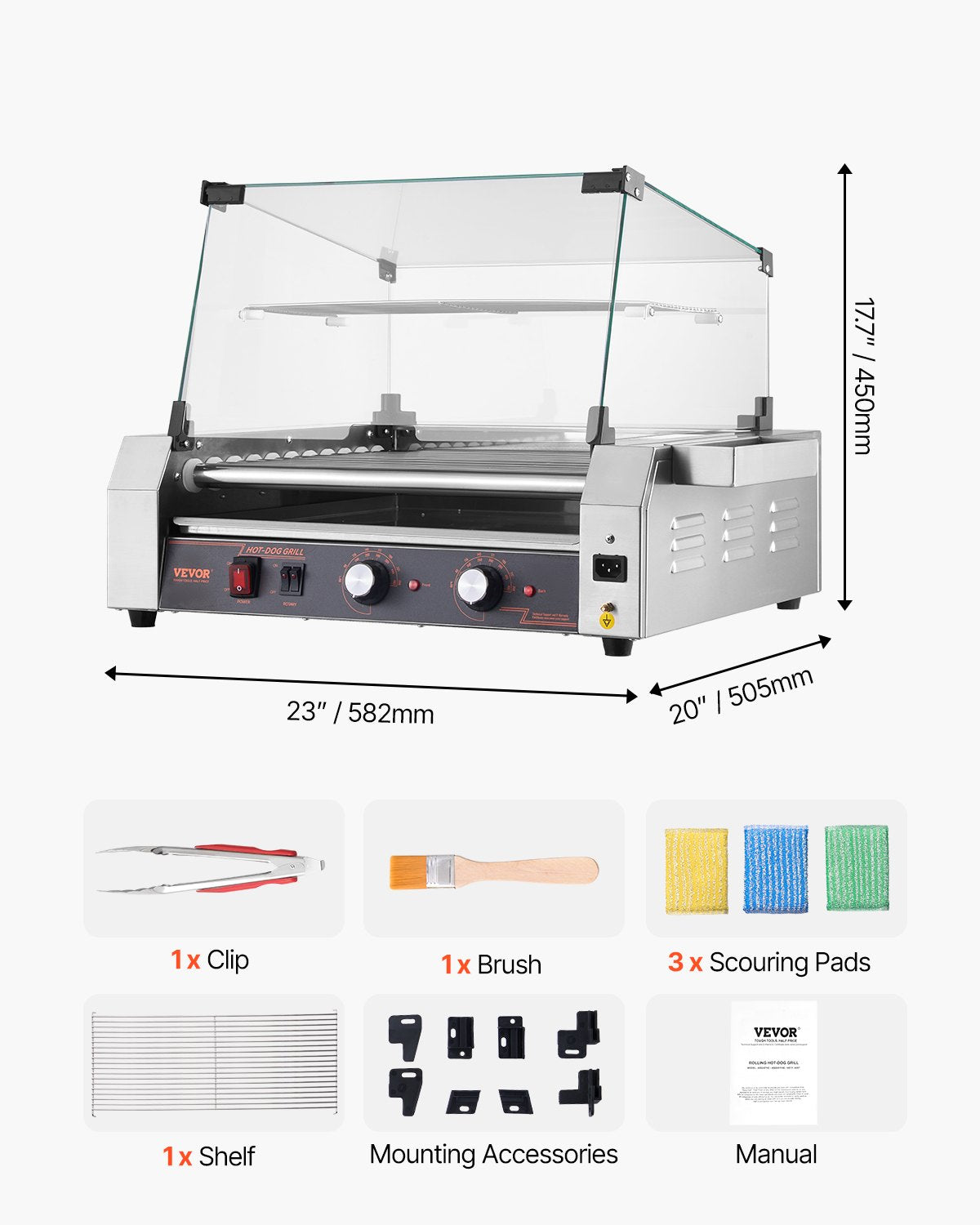 VEVOR Electric 30 Hot Dog 11 Roller Commercial Grill Cooker Machine Cover 1600W 