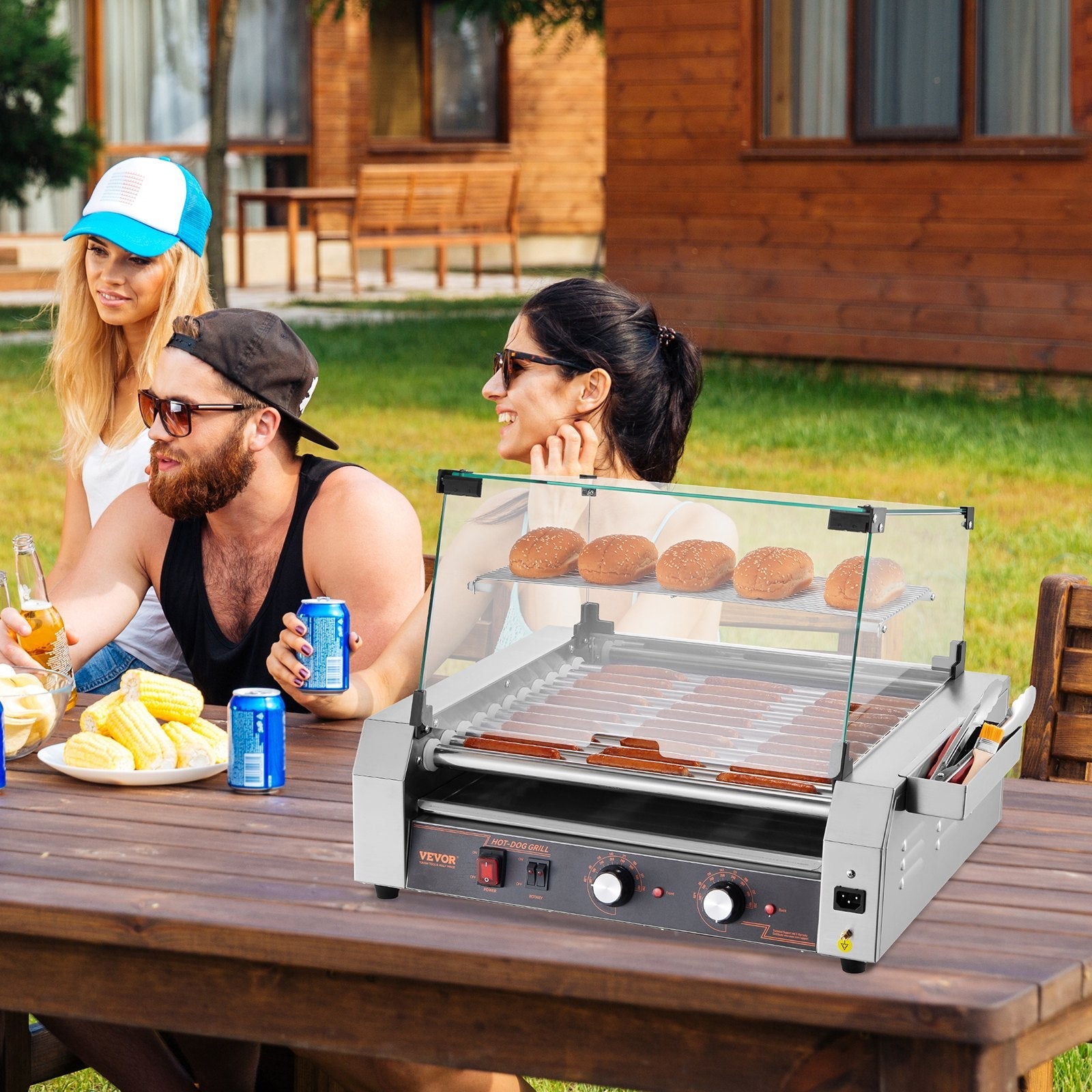 VEVOR Electric 30 Hot Dog 11 Roller Commercial Grill Cooker Machine Cover 1600W 