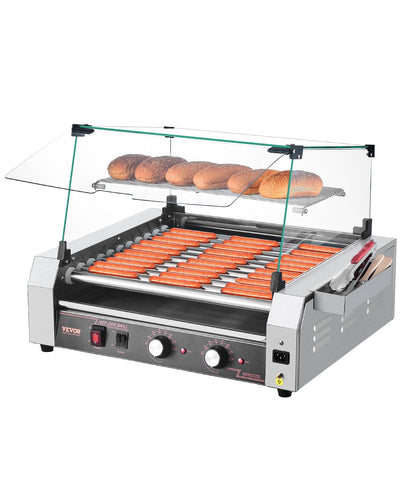 VEVOR Electric 30 Hot Dog 11 Roller Commercial Grill Cooker Machine Cover 1600W 