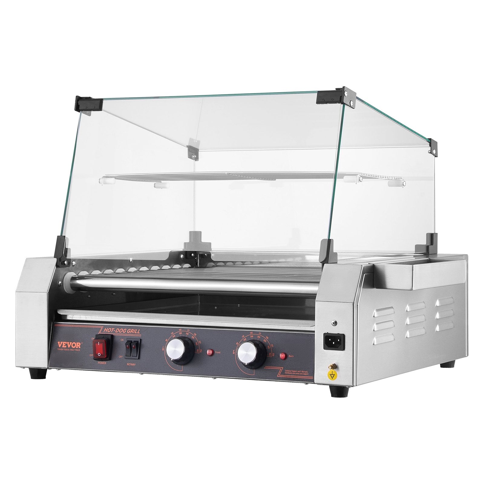 VEVOR Electric 30 Hot Dog 11 Roller Commercial Grill Cooker Machine Cover 1600W 