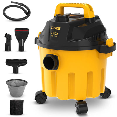 VEVOR Wet Dry Vac, 2.6 Gallon, 2.5 Peak HP, 3 in 1 Shop Vacuum with Blowing Function, Portable with Attachments to Clean Floor, Upholstery, Gap, Car, ETL Listed, Black/Yellow 