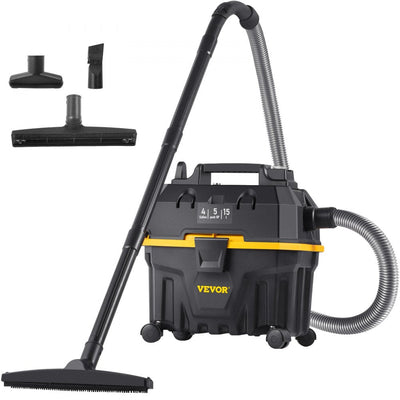 VEVOR Wet Dry Vac, 4 Gallon, 5 Peak HP, 3 in 1 Shop Vacuum with Blowing Function Portable Attachments to Clean Floor, Upholstery, Gap, Car, ETL Listed, Black/Yellow 