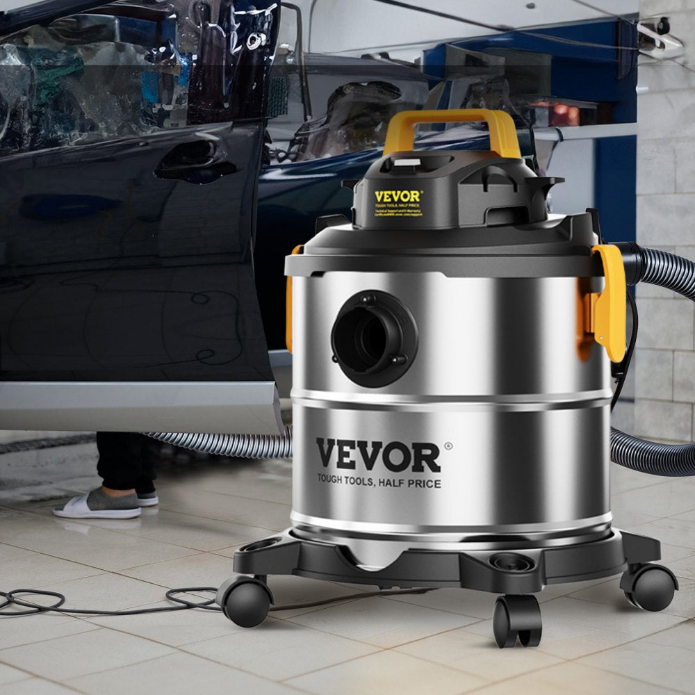 VEVOR Stainless Steel Wet Dry Shop Vacuum, 5.5 Gallon 6 Peak HP Wet/Dry Vac, Powerful Suction with Blower Function with Attachments 2-in-1 Crevice Nozzle, Small Shop Vac Perfect for Carpet Debris, Pet 