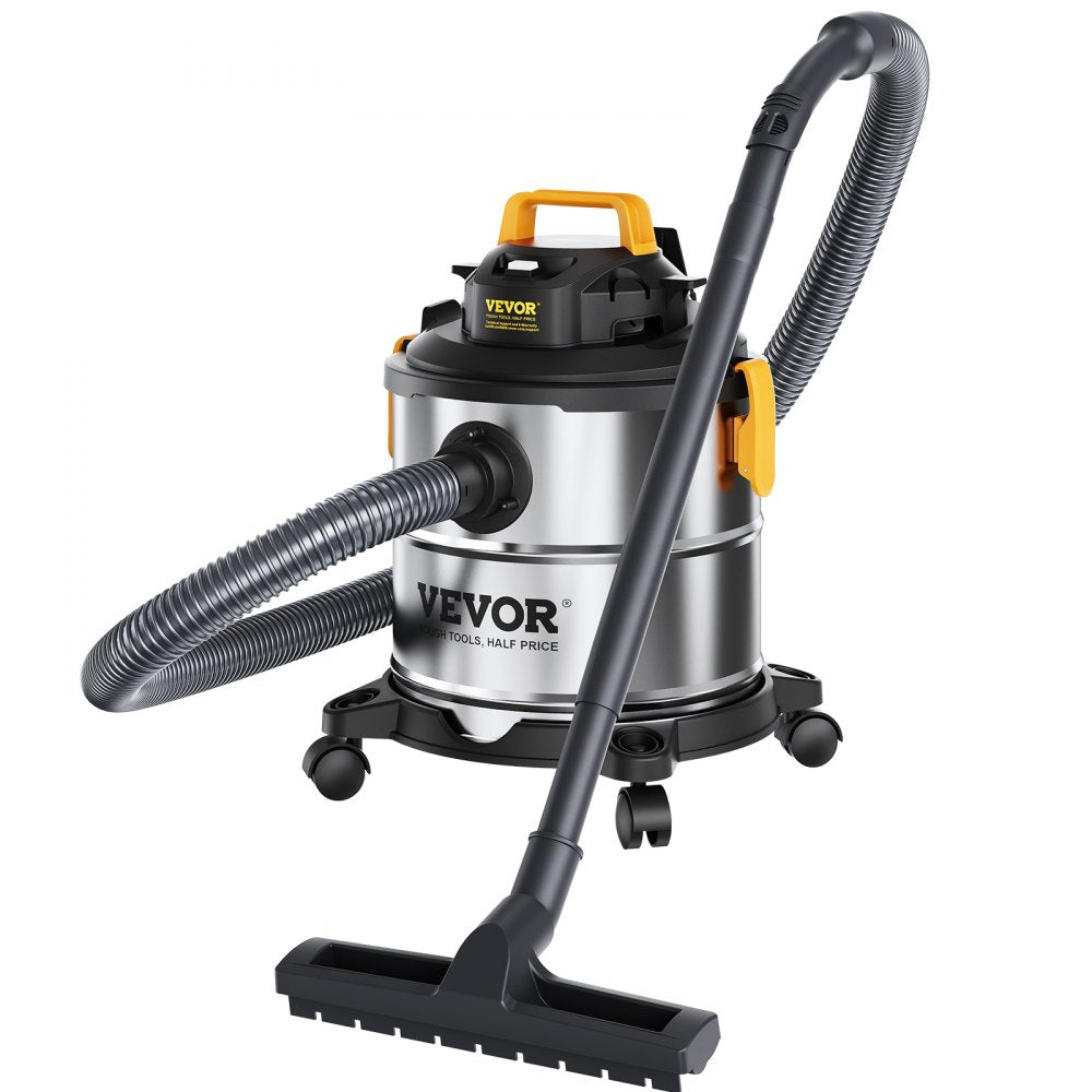 VEVOR Stainless Steel Wet Dry Shop Vacuum, 5.5 Gallon 6 Peak HP Wet/Dry Vac, Powerful Suction with Blower Function with Attachments 2-in-1 Crevice Nozzle, Small Shop Vac Perfect for Carpet Debris, Pet 