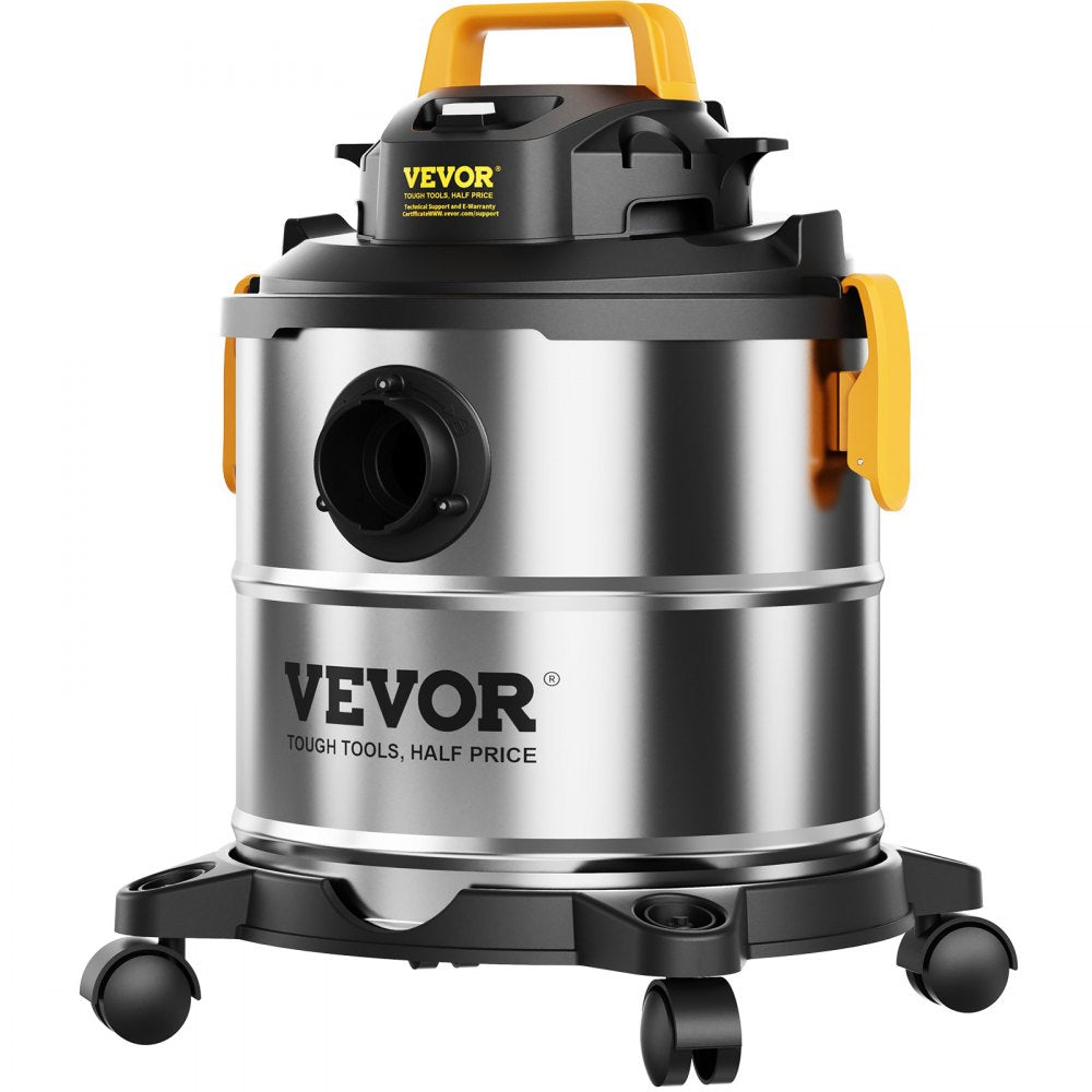 VEVOR Stainless Steel Wet Dry Shop Vacuum, 5.5 Gallon 6 Peak HP Wet/Dry Vac, Powerful Suction with Blower Function with Attachments 2-in-1 Crevice Nozzle, Small Shop Vac Perfect for Carpet Debris, Pet 