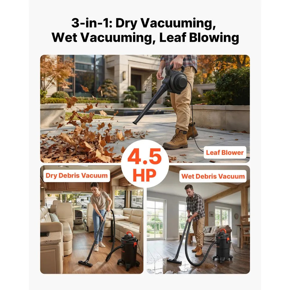 Vevor 3-in-1 Shop Vac – 11 Gallon Wet & Dry Vacuum with Blower | 4.5 Peak HP