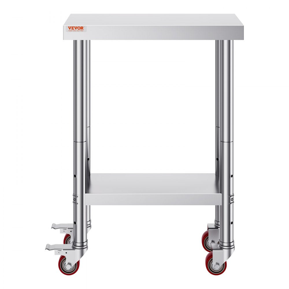 VEVOR 12x24x32 Inch Stainless Steel Catering Work Table, Commercial Work Table with 4 Wheels Commercial Food Prep Workbench with Flexible Adjustment Shelf for Kitchen Prep Table 