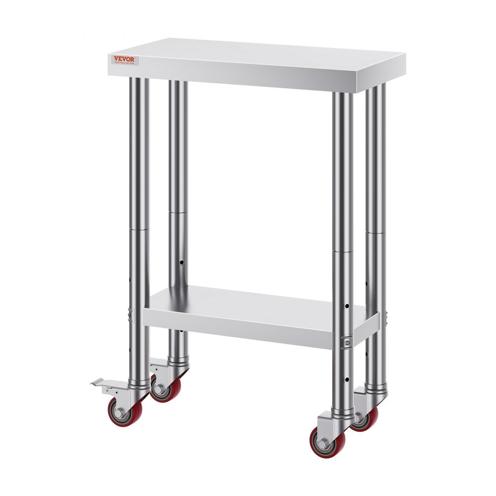 VEVOR 12x24x32 Inch Stainless Steel Catering Work Table, Commercial Work Table with 4 Wheels Commercial Food Prep Workbench with Flexible Adjustment Shelf for Kitchen Prep Table 