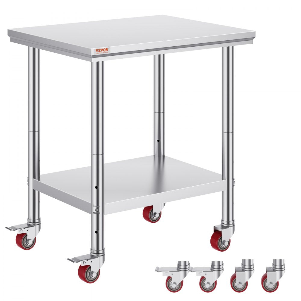 VEVOR Stainless Steel Work Table with Wheels 24 x 30 Prep Table with casters Heavy Duty Work Table for Commercial Kitchen Restaurant Business 