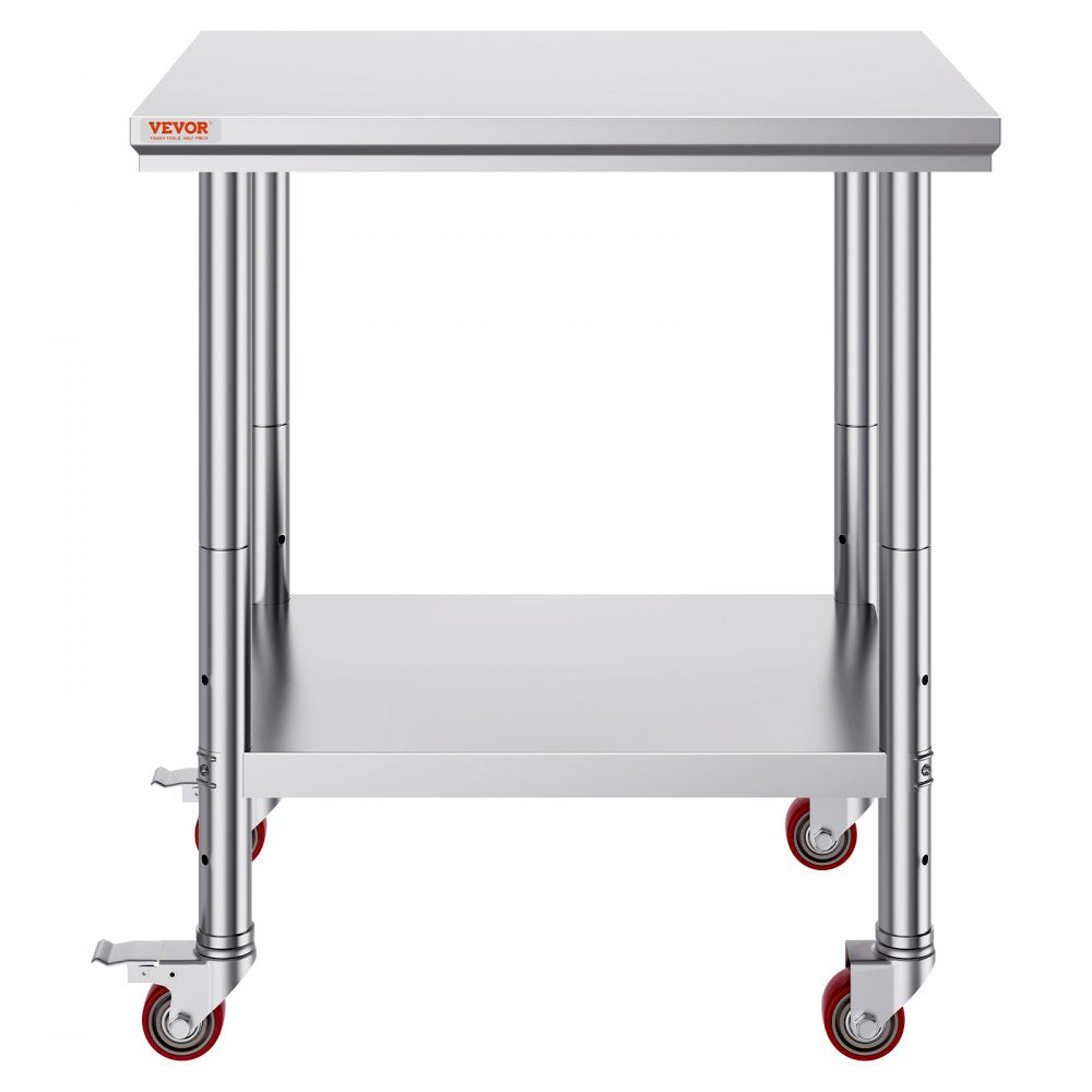 VEVOR Stainless Steel Work Table with Wheels 24 x 30 Prep Table with casters Heavy Duty Work Table for Commercial Kitchen Restaurant Business 