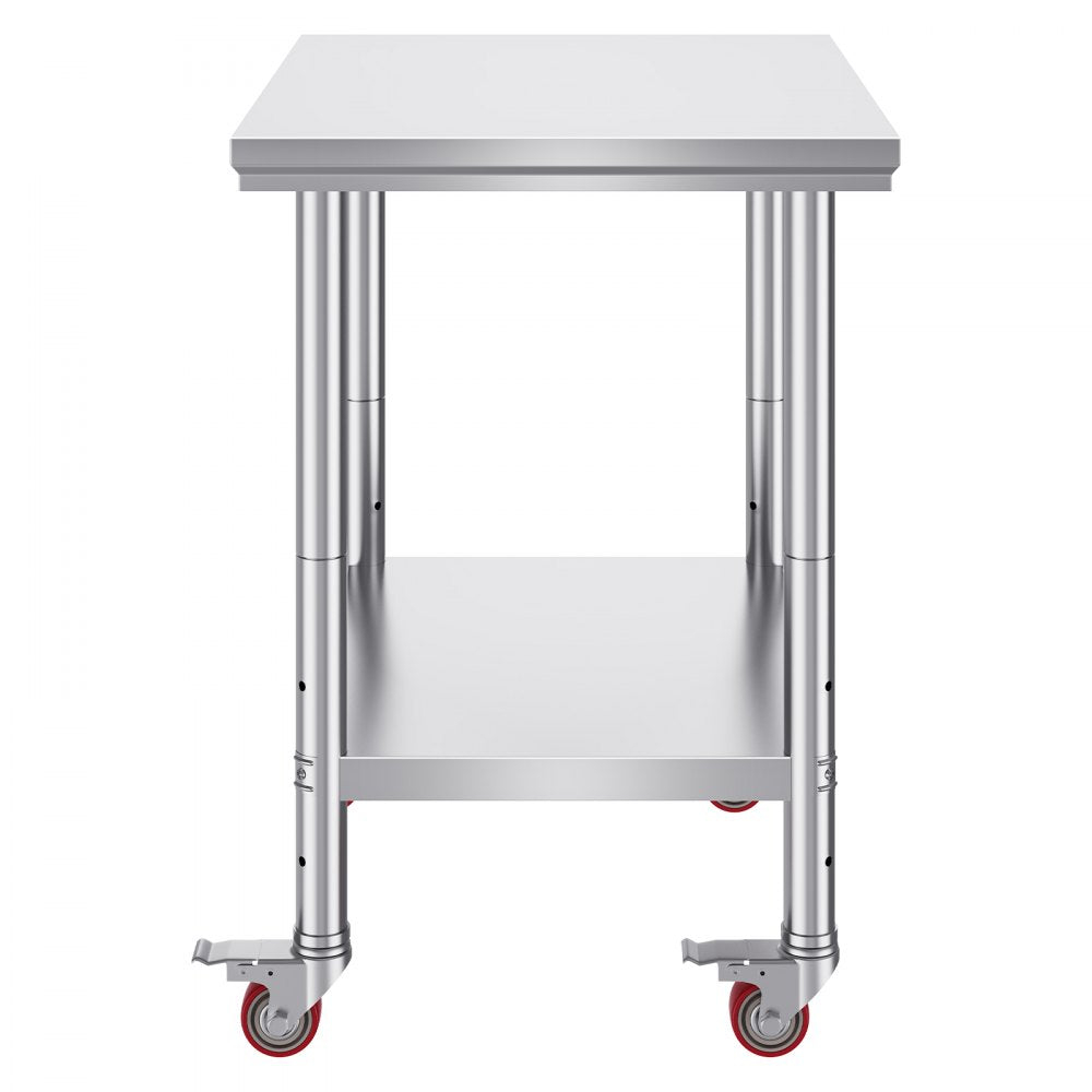 VEVOR Stainless Steel Work Table with Wheels 24 x 30 Prep Table with casters Heavy Duty Work Table for Commercial Kitchen Restaurant Business 