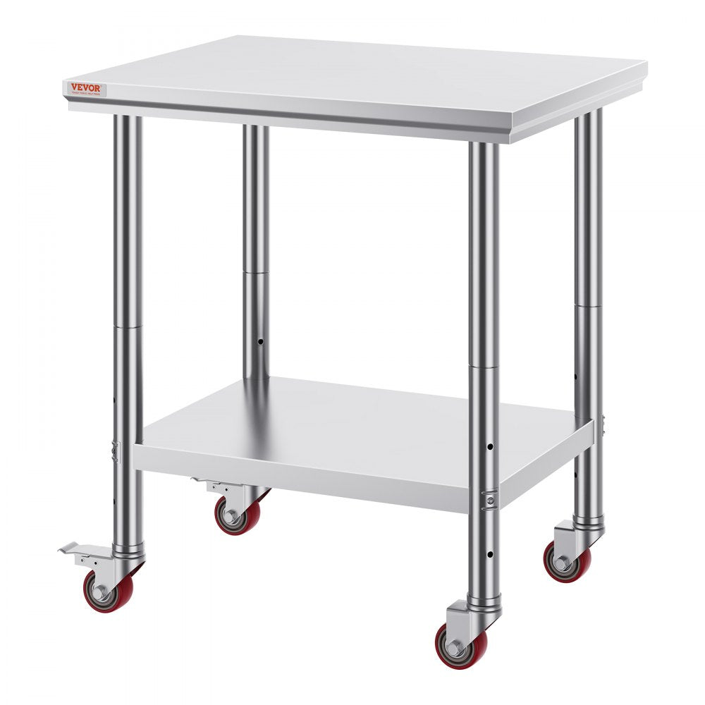 VEVOR Stainless Steel Work Table with Wheels 24 x 30 Prep Table with casters Heavy Duty Work Table for Commercial Kitchen Restaurant Business 