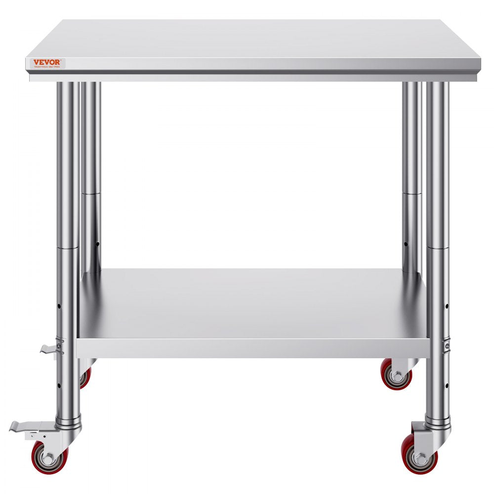 VEVOR 36x24x31.5 inch NSF Stainless Steel Work Table with Wheels Prep Table with casters Heavy Duty Work Table for Commercial Kitchen Restaurant Business Garage 350 lb Capacity 