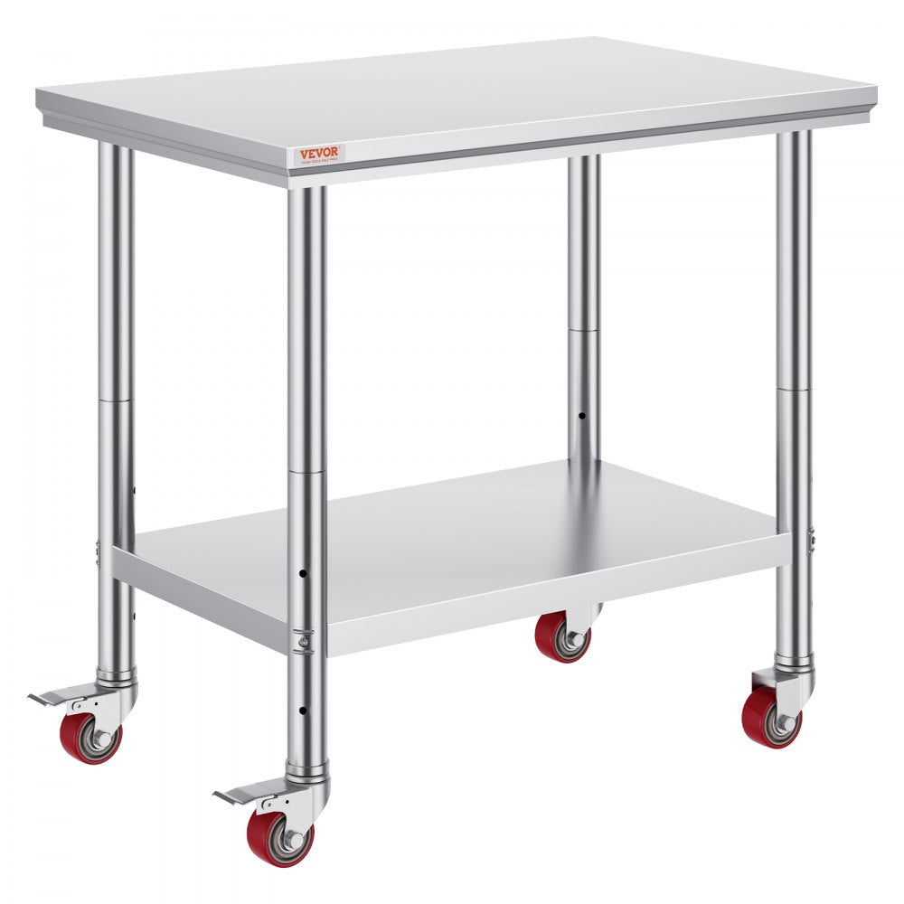 VEVOR 36x24x31.5 inch NSF Stainless Steel Work Table with Wheels Prep Table with casters Heavy Duty Work Table for Commercial Kitchen Restaurant Business Garage 350 lb Capacity 