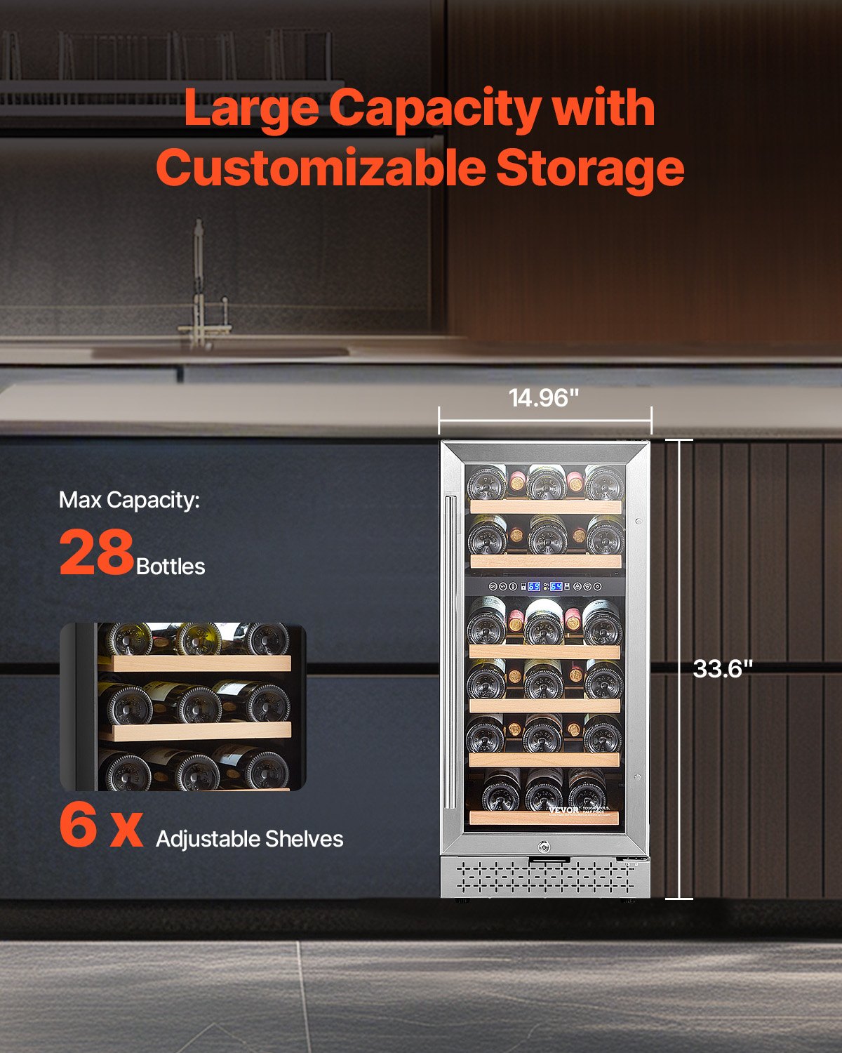 VEVOR Wine Cooler 28 Bottle Dual Zone Mini Wine Fridge Glass Door Temp Control 