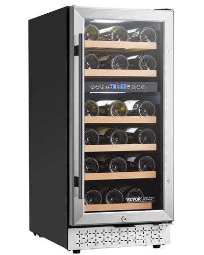 VEVOR Wine Cooler 28 Bottle Dual Zone Mini Wine Fridge Glass Door Temp Control 