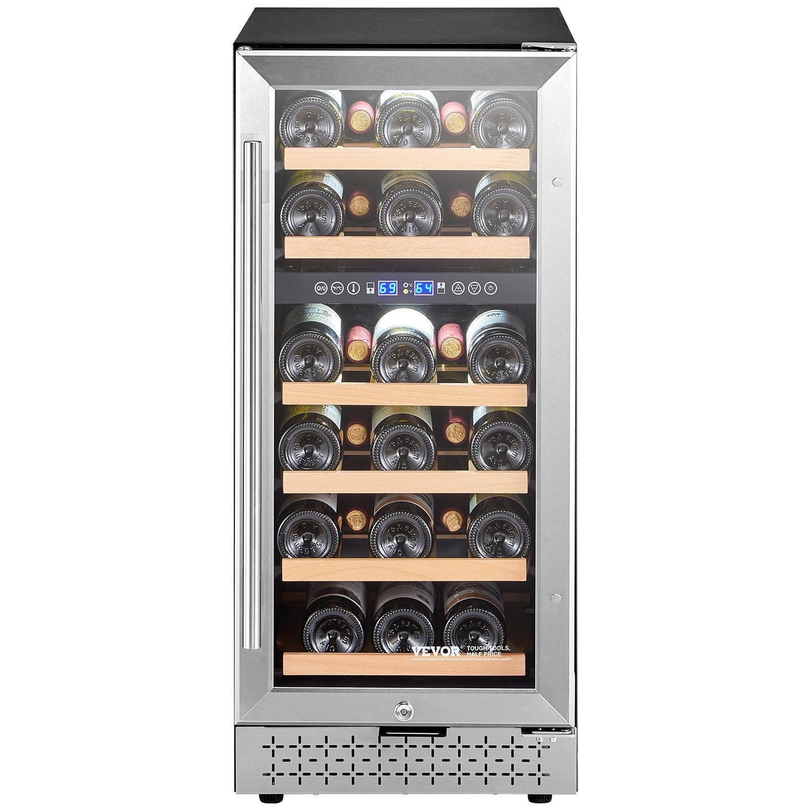 VEVOR Wine Cooler 28 Bottle Dual Zone Mini Wine Fridge Glass Door Temp Control 