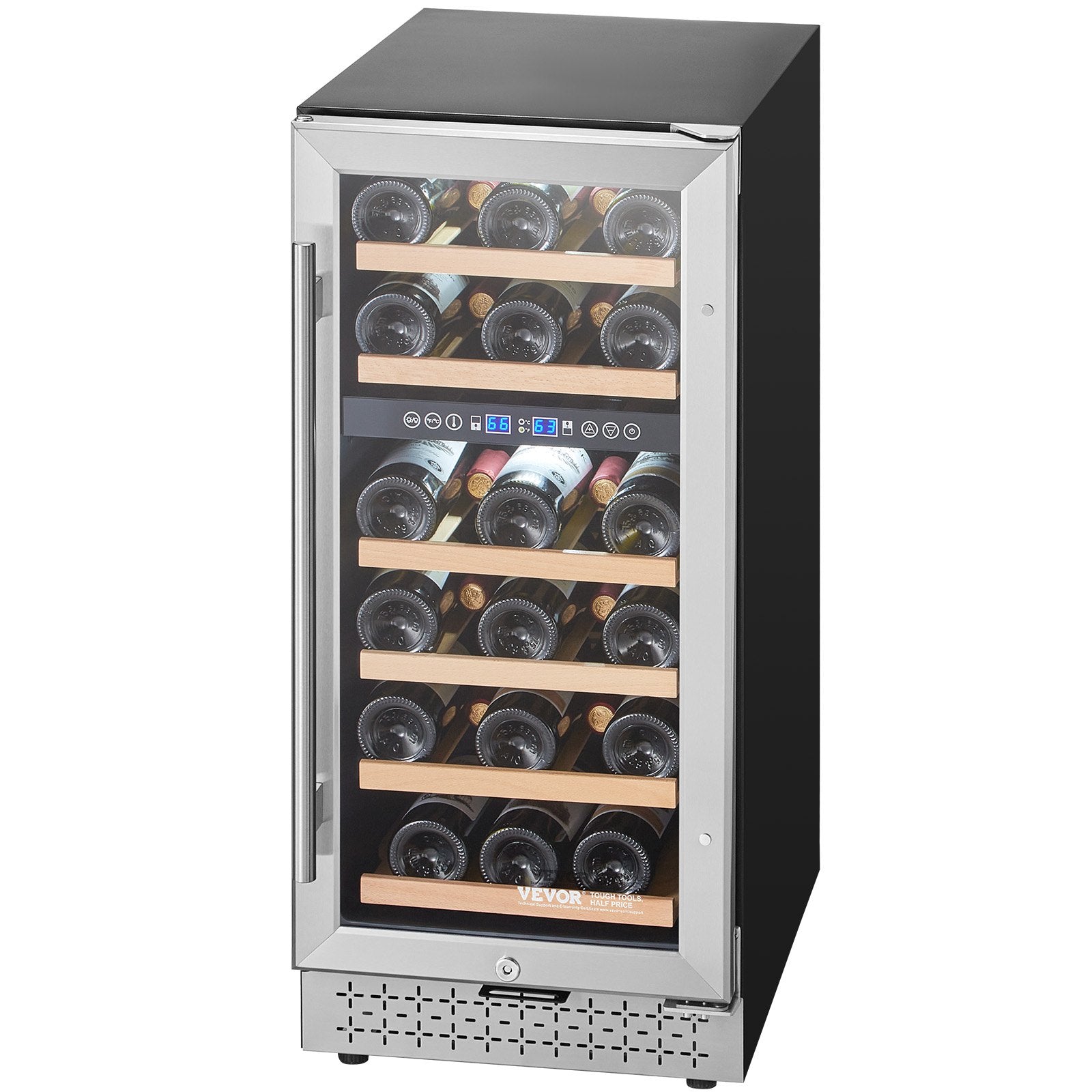 VEVOR Wine Cooler 28 Bottle Dual Zone Mini Wine Fridge Glass Door Temp Control 